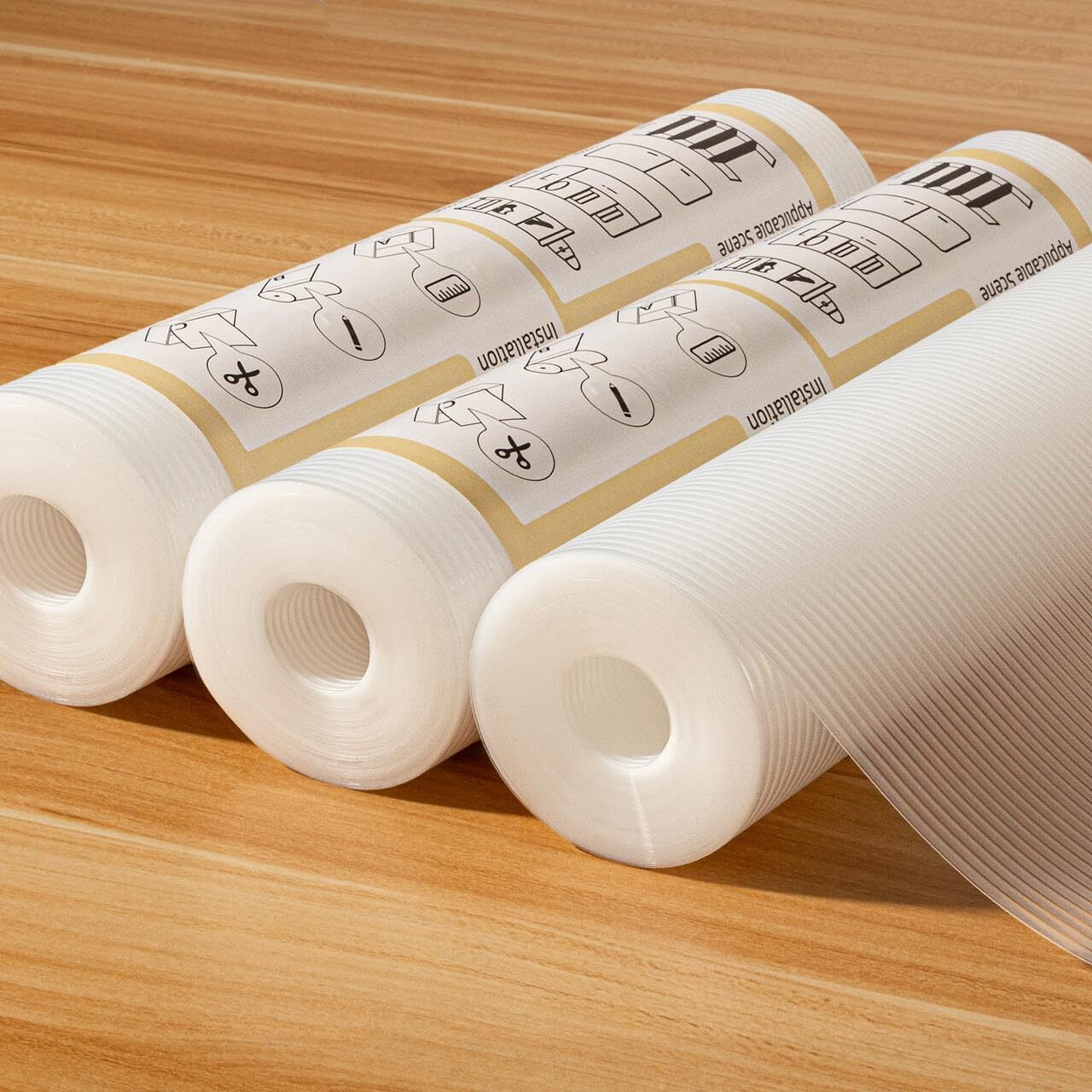 Fexia 3 Rolls Shelf Liners For Kitchen Cabinets Non-Slip Drawer Liner 12 Inches X 20 Ft Waterproof & Oil-Proof Non Adhesive Durable Material Fridge Liner For Shelves