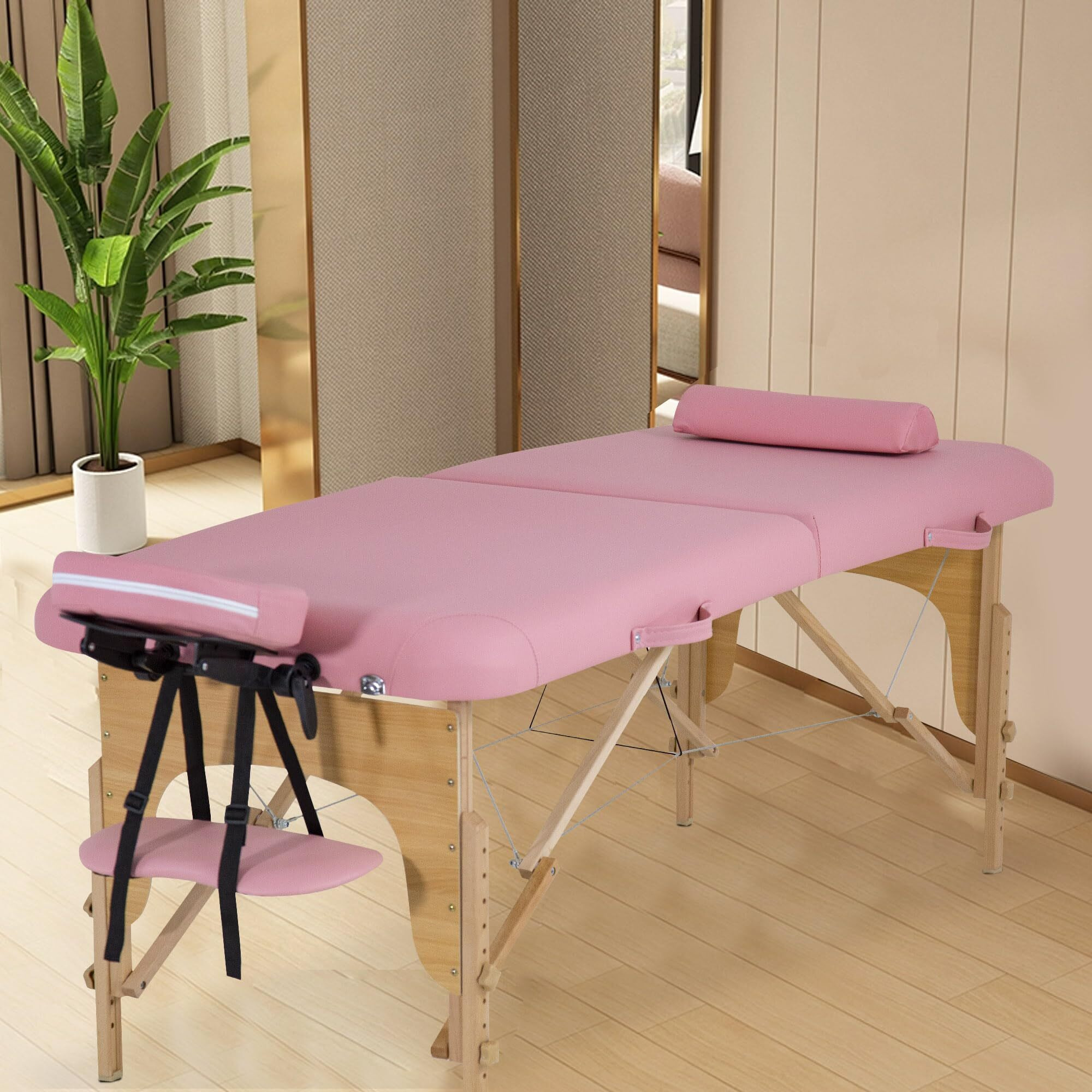Paylesshere Massage Bed Portable Massage Table 28 Inche Wide Lash Bed 2 Folding Heigh Adjustable Spa Table With Half Bolster Oxford Bag For Spa Footmassage Facial Carespa Tattoo