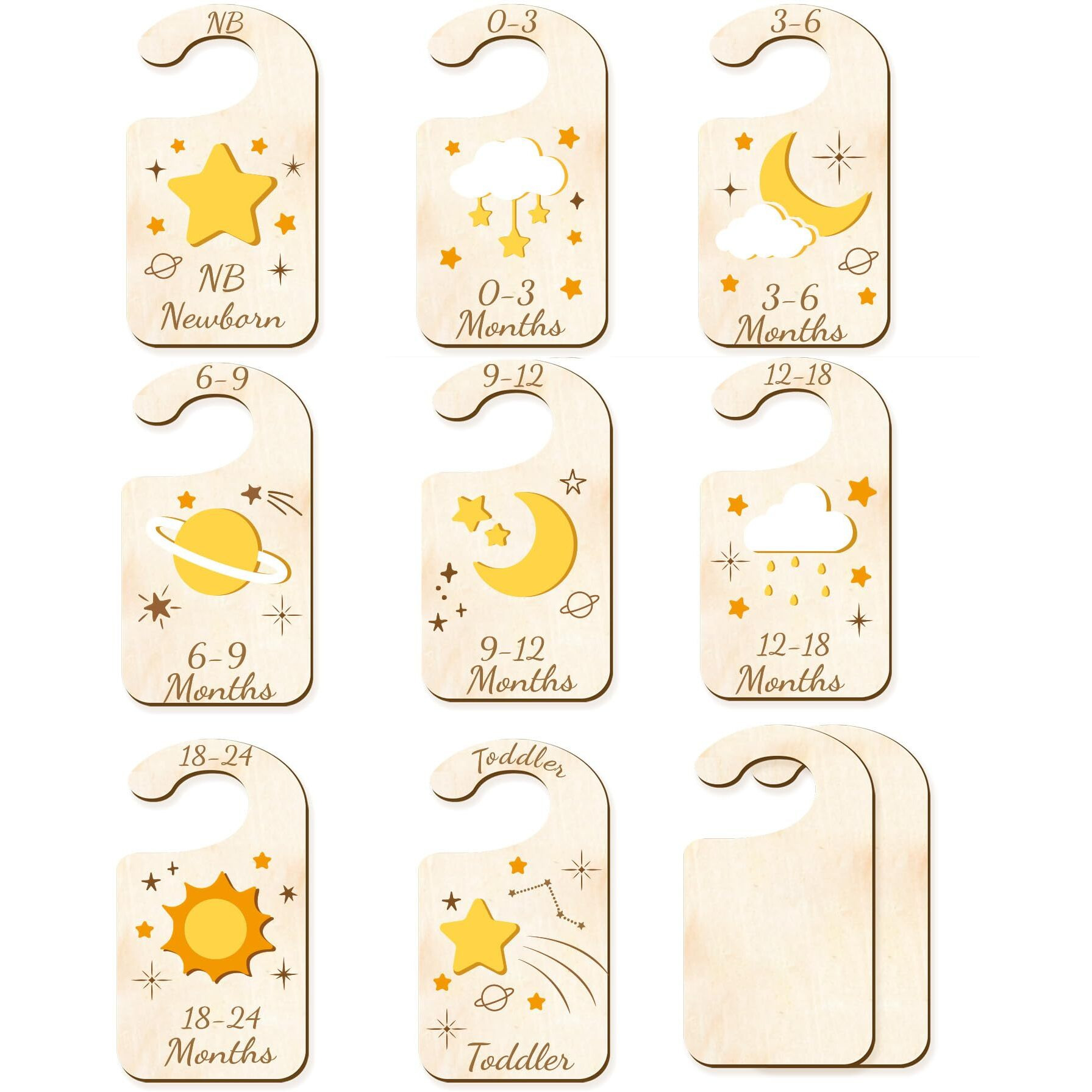 Craspire 10Pcs Wood Baby Wardrobe Dividers Moon Star Sun Nursery Decor From Newborn To 36 Month Hanger Seperaters Baby Closet Organizers Nursery Infant Wardrobe Hangers Divider For Newborn Shower