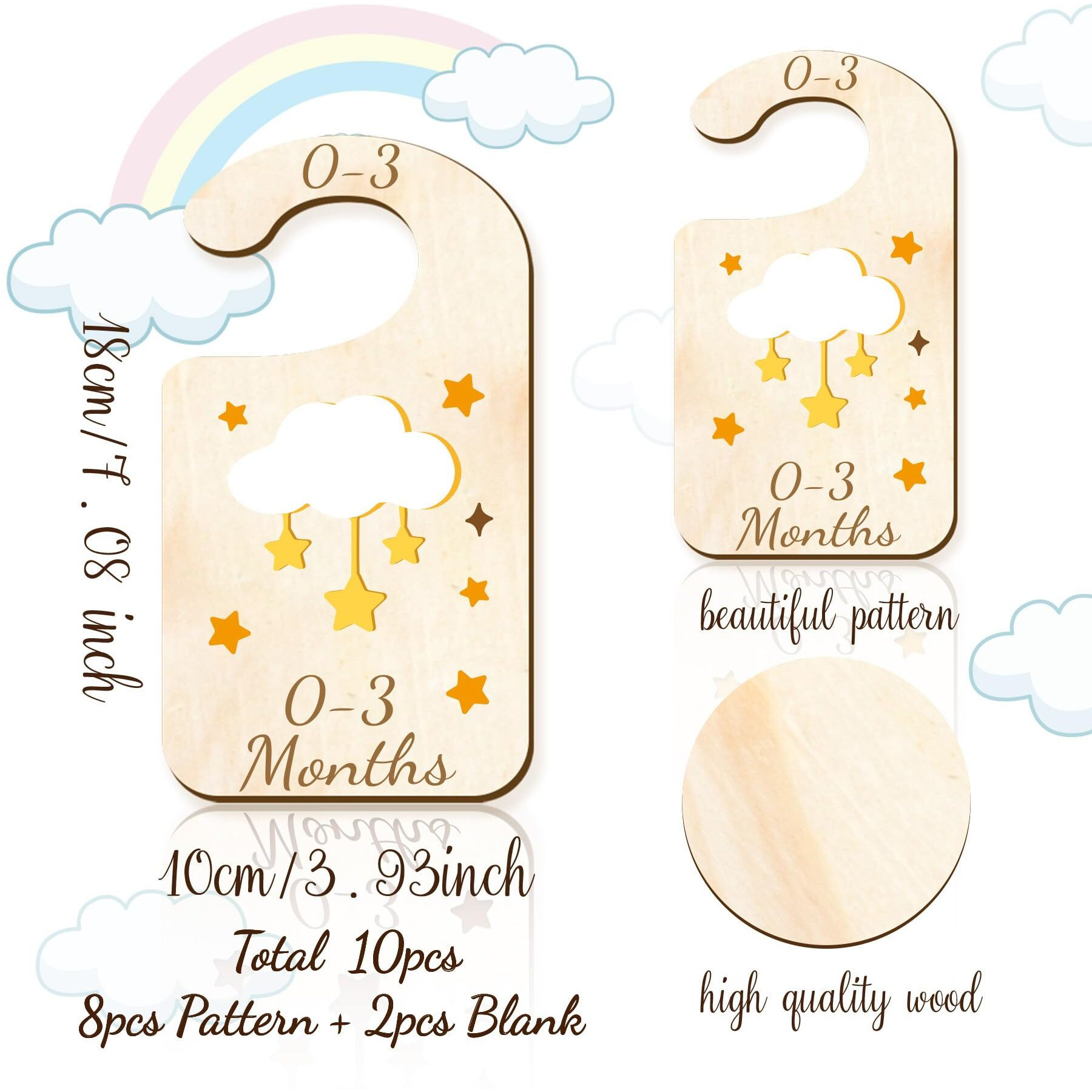 Craspire 10Pcs Wood Baby Wardrobe Dividers Moon Star Sun Nursery Decor From Newborn To 36 Month Hanger Seperaters Baby Closet Organizers Nursery Infant Wardrobe Hangers Divider For Newborn Shower
