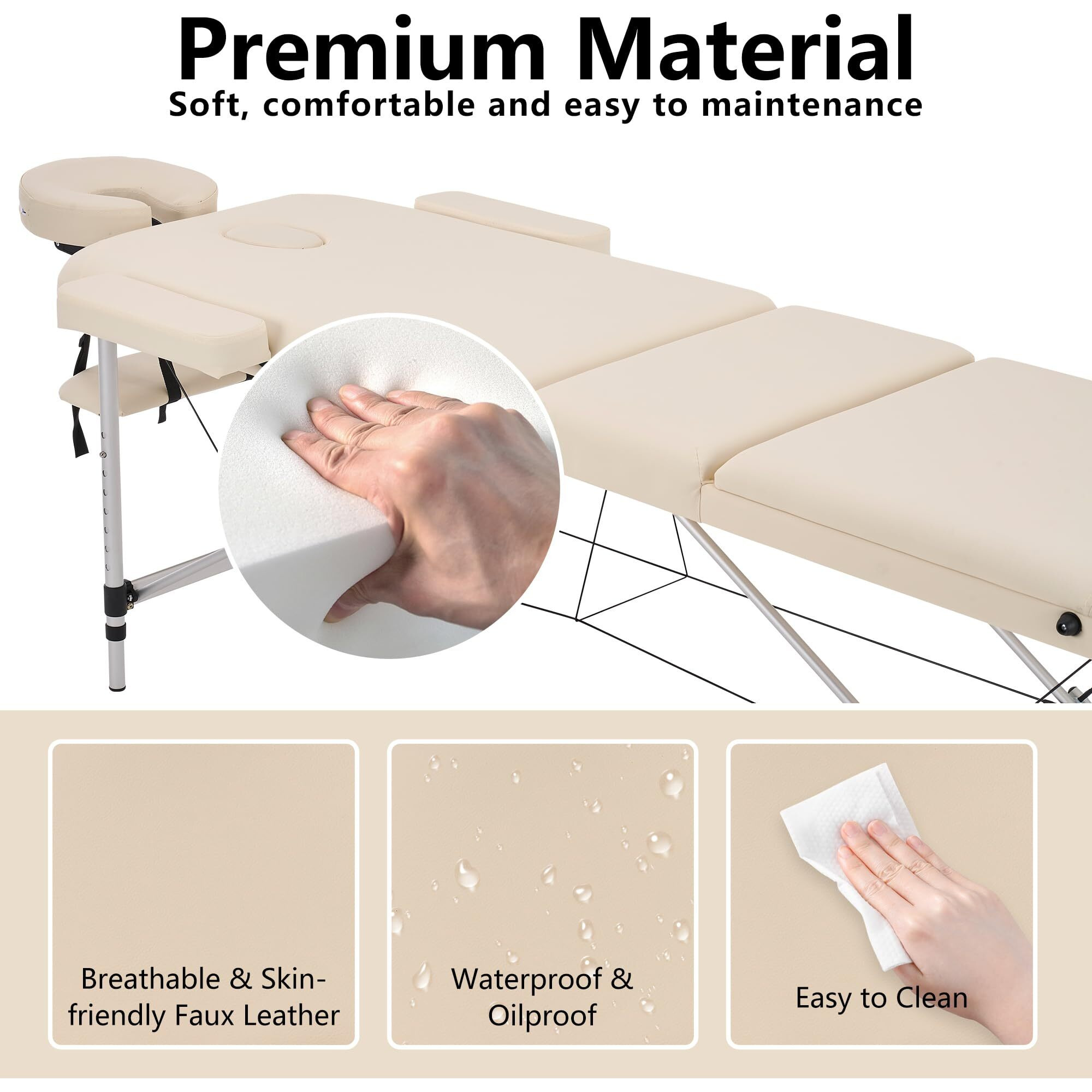 Younike Portable Foldable Lash Bed For Eyelash Extensions, Adjustable Height Aluminum Facial Spa Table - Lightweight Professional Beauty Salon & Home Use Massage Bed (White)