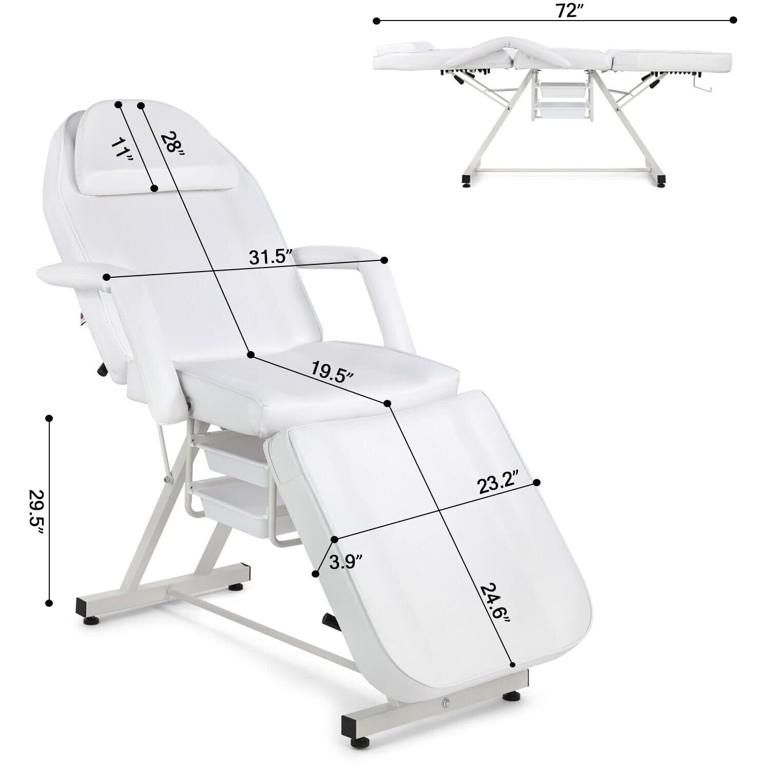 Artist Hand Tattoo Chair For Client With Trays Facial Lash Bed For Eyelash Extensions Massage Bed Massage Table Salon Chair (White)
