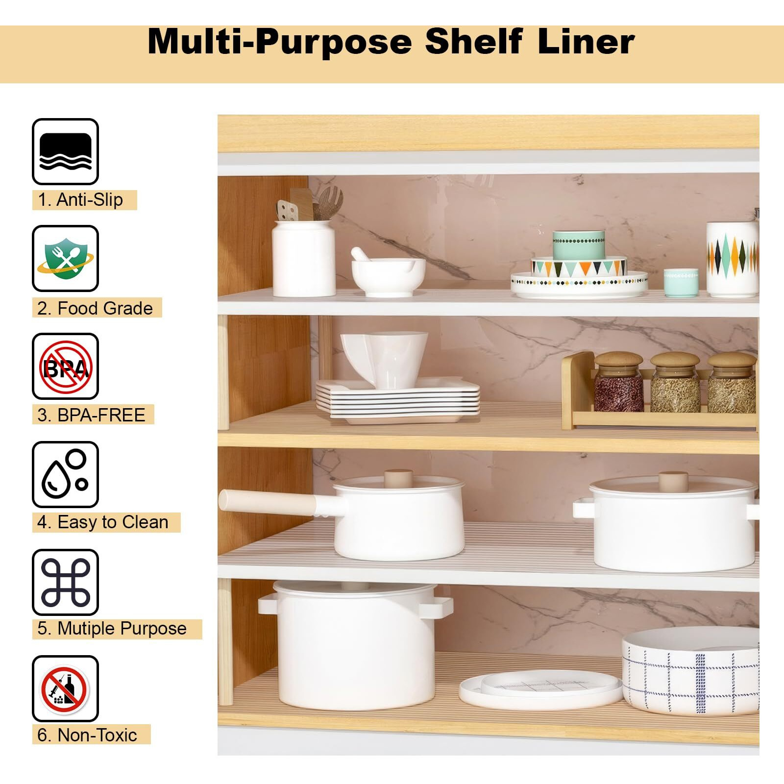 Shelf Liner, 12 Inches X 20 Feet Non-Slip Kitchen Cabinet Liner, Washable Oil-Proof Non-Adhesive Contact Paper For Kitchen Drawer, Cabinet, Shelves, Cupboard, Refrigerator, Storage, Desks, Countertop