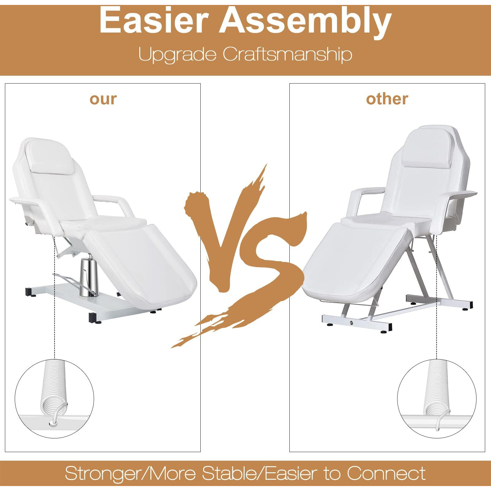 Omysalon Hydraulic Tattoo Chair Esthetician Bed, Multi-Purpose 3-Section Facial Bed Table, Adjustable Beauty Salon Spa Massage Beauty Equipment, White