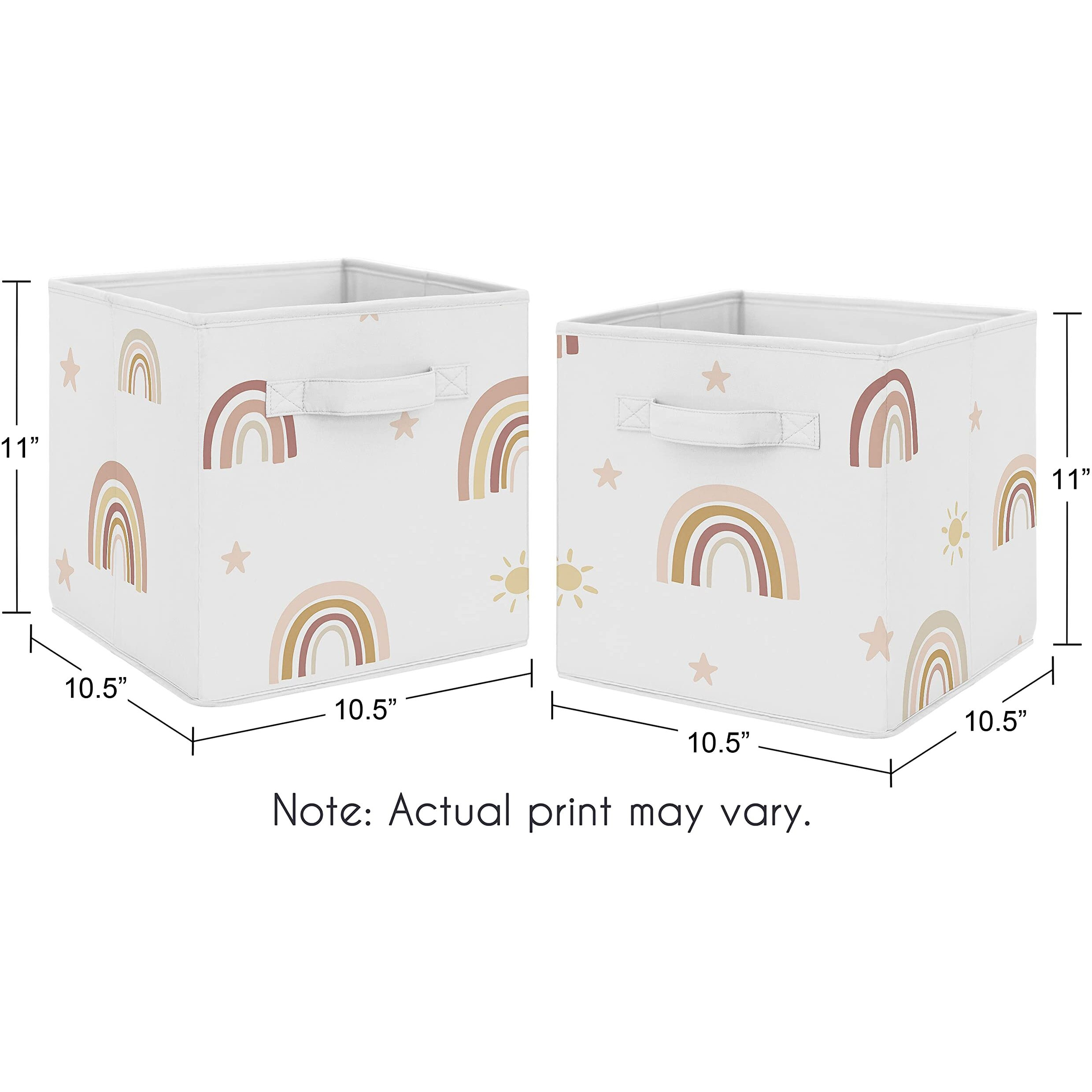 Sweet Jojo Designs Boho Rainbow Foldable Fabric Storage Cube Bins Boxes Organizer Toys Kid Baby Children - Set Of 2 - Blush Pink Dusty Rose Gold Yellow Mauve Taupe Beige Bohemian Stars Sun Celestial