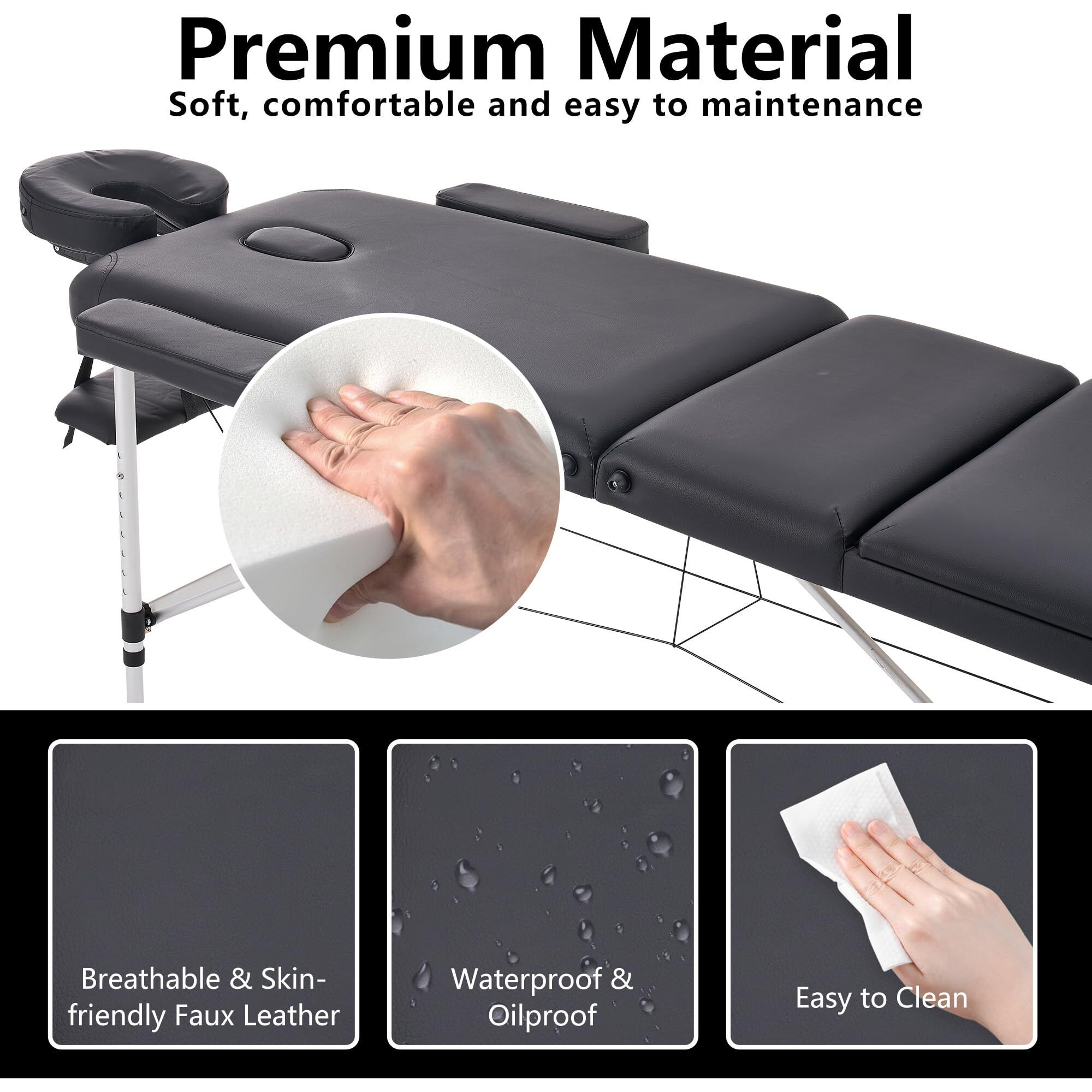 Younike Portable Foldable Lash Bed For Eyelash Extensions, Adjustable Height Aluminum Facial Spa Table - Lightweight Professional Beauty Salon & Home Use Massage Bed (Black)