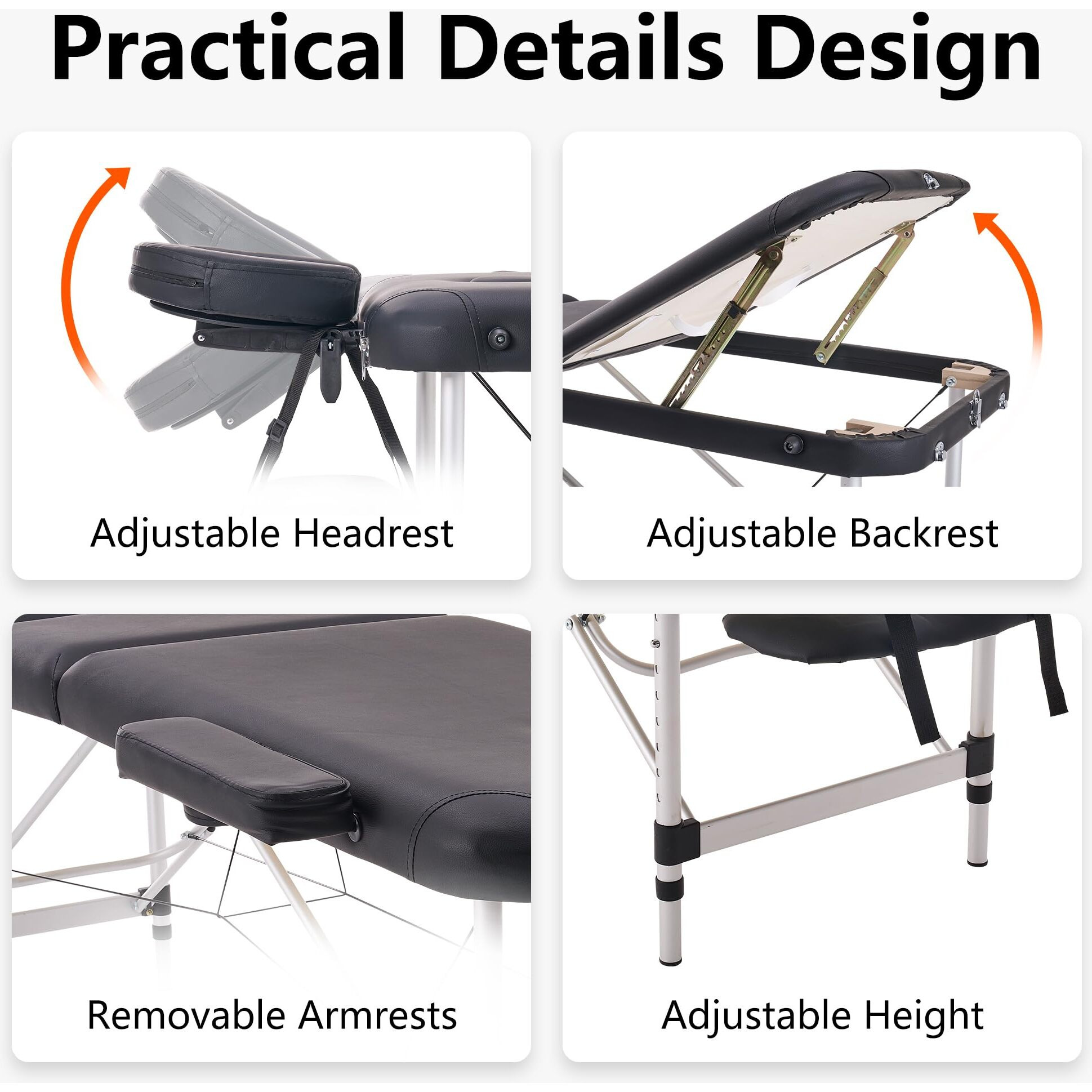 Younike Portable Foldable Lash Bed For Eyelash Extensions, Adjustable Height Aluminum Facial Spa Table - Lightweight Professional Beauty Salon & Home Use Massage Bed (Black)