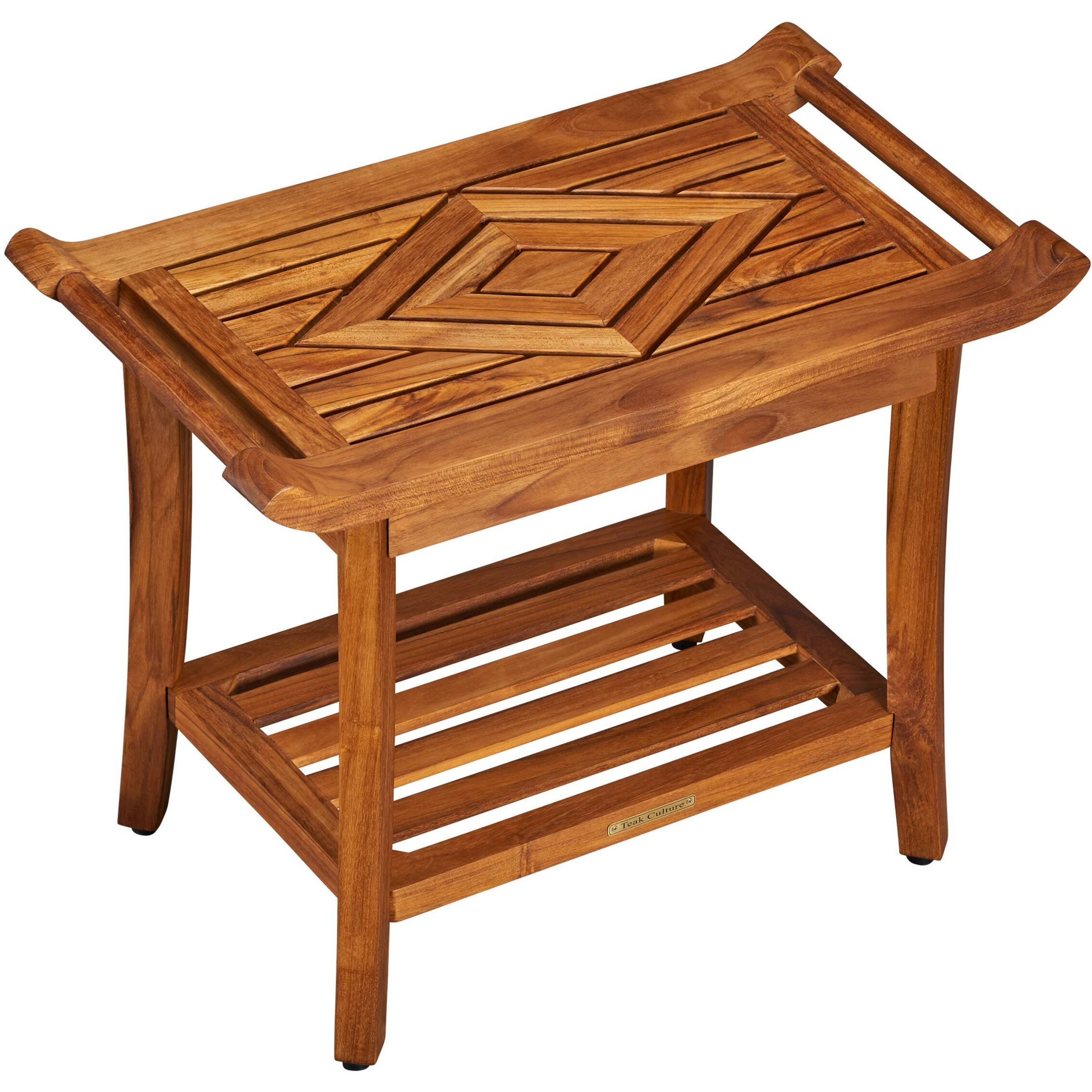 Luxury Teak Shower Bench Stool Seat Chair With Leveling Feet, Waterproof, Teak Oil Finish, Large, 25X19X14, For Bathroom, Spa, Sauna, Pool Deck, Patio, Garden, Rv, From Our Diamond Collection