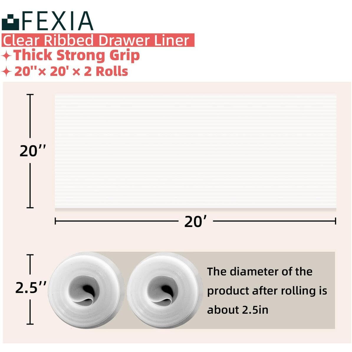 Fexia 2 Rolls Shelf Liners For Kitchen Cabinets Non-Slip Drawer Liner 20 Inches X 20 Ft Waterproof & Oil-Proof Non Adhesive Durable Material Fridge Liner For Shelves
