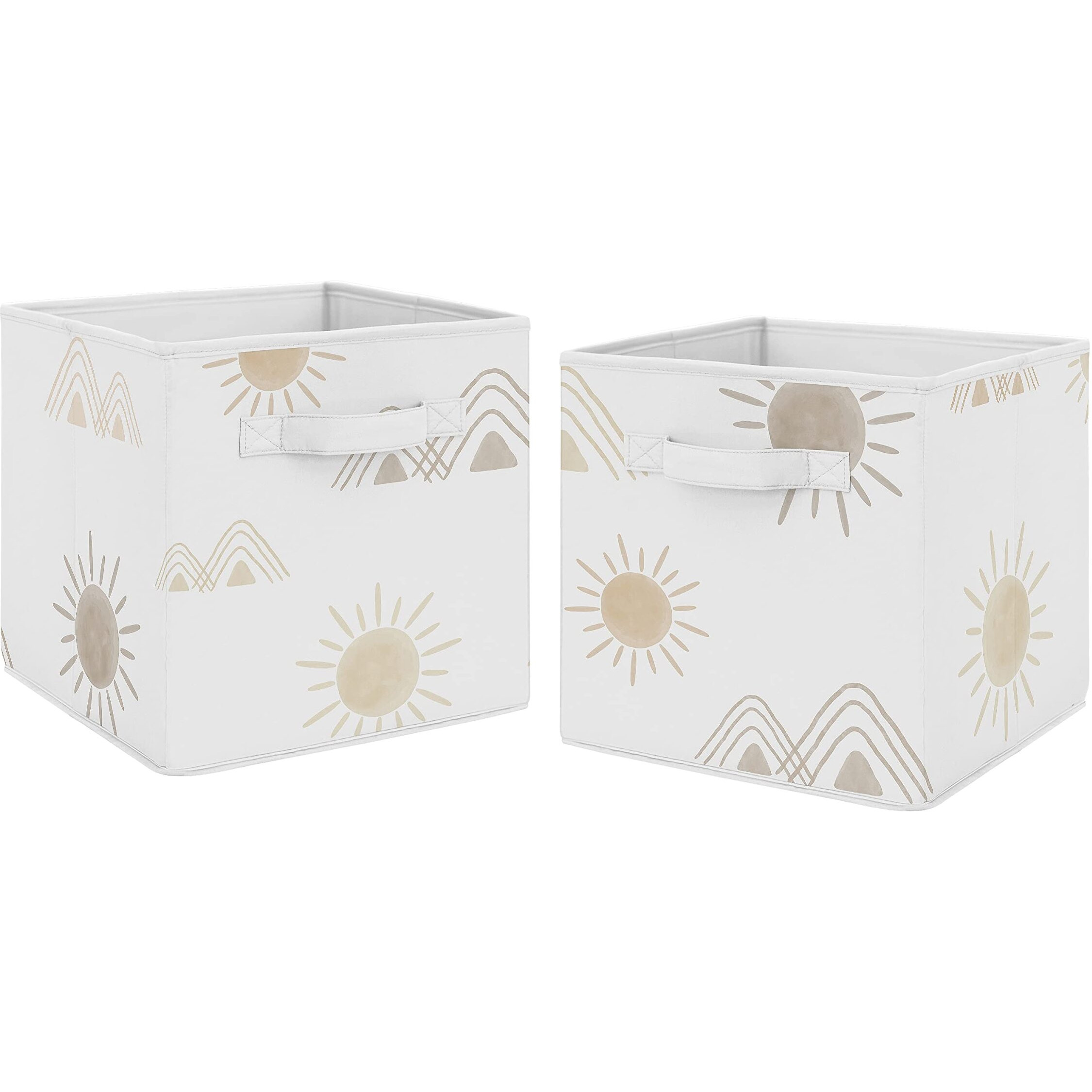 Sweet Jojo Designs Boho Desert Sun Taupe Set Of 2 Foldable Fabric Storage Cube Bins Boxes Organizer Toys Neutral Tan Beige Ivory Gold Off White Bohemian Mountain Nature Outdoors Geometric Sunshine