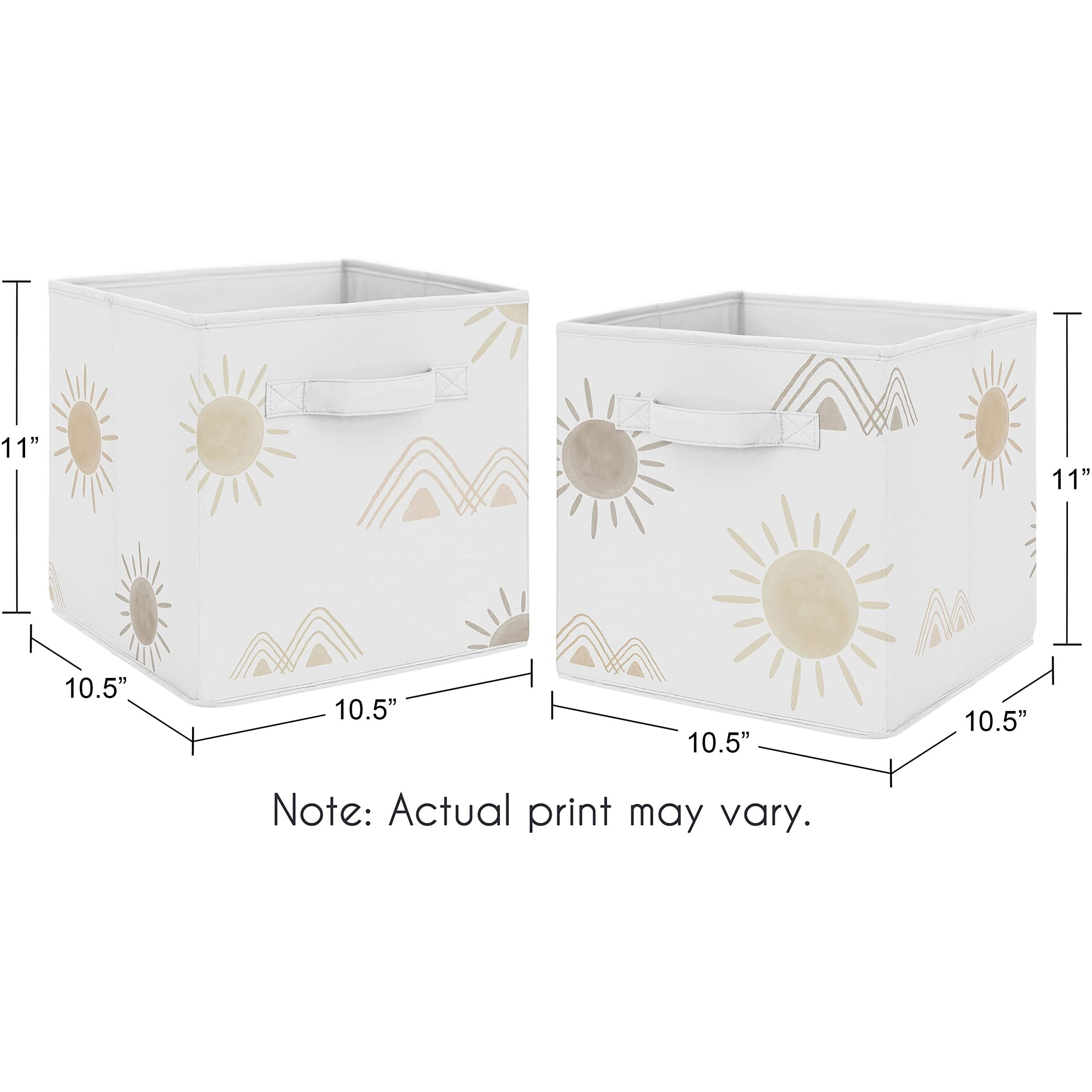 Sweet Jojo Designs Boho Desert Sun Taupe Set Of 2 Foldable Fabric Storage Cube Bins Boxes Organizer Toys Neutral Tan Beige Ivory Gold Off White Bohemian Mountain Nature Outdoors Geometric Sunshine