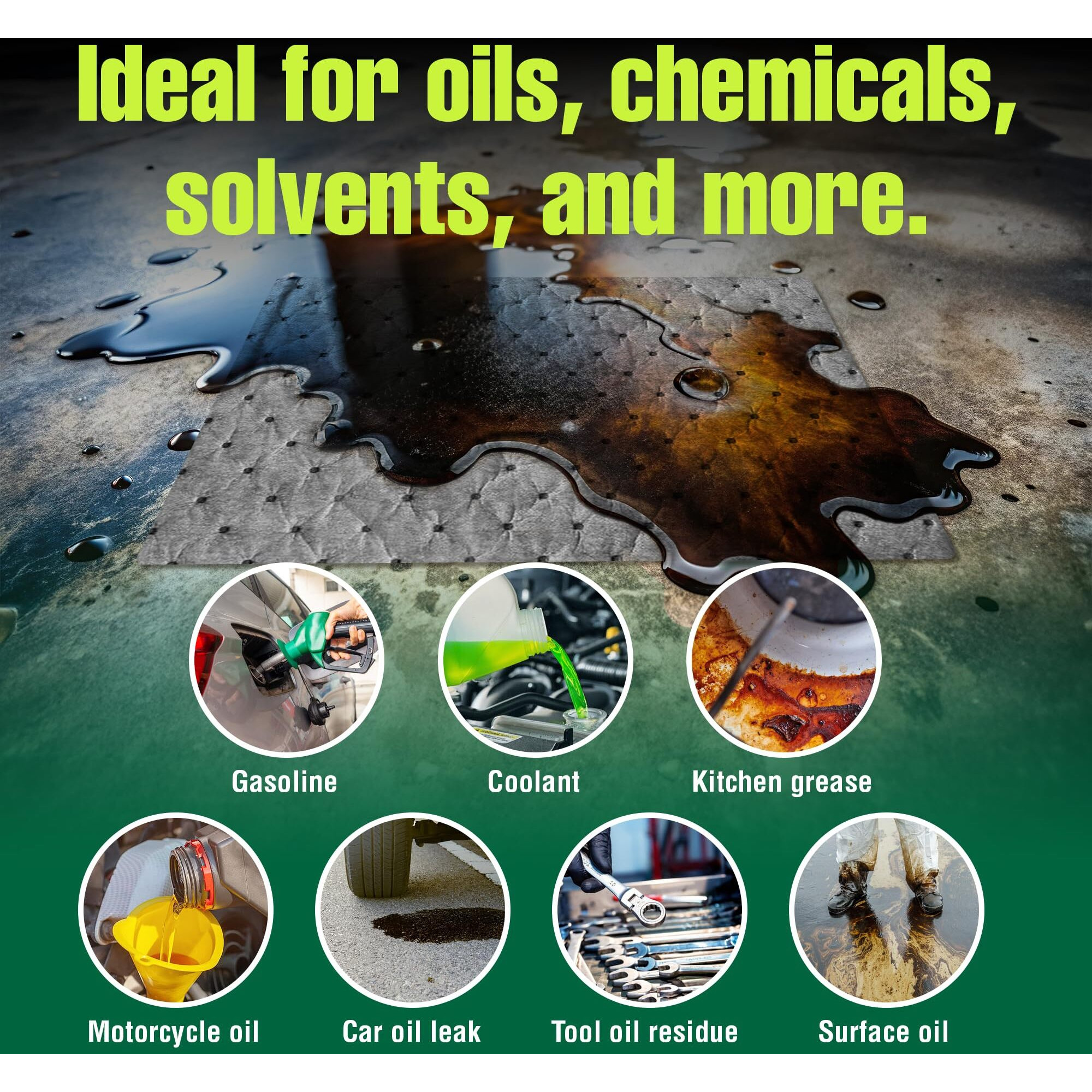 Flashdry Heavy Duty Universal Spill Absorbent Pads - 300Gsm/4Mm (200 Pack, 17.5"&quotX13.5"") - Superior Absorption Pads For Oil & Chemical Spills - Ideal For Garages, Workshops, Factories, Warehouses