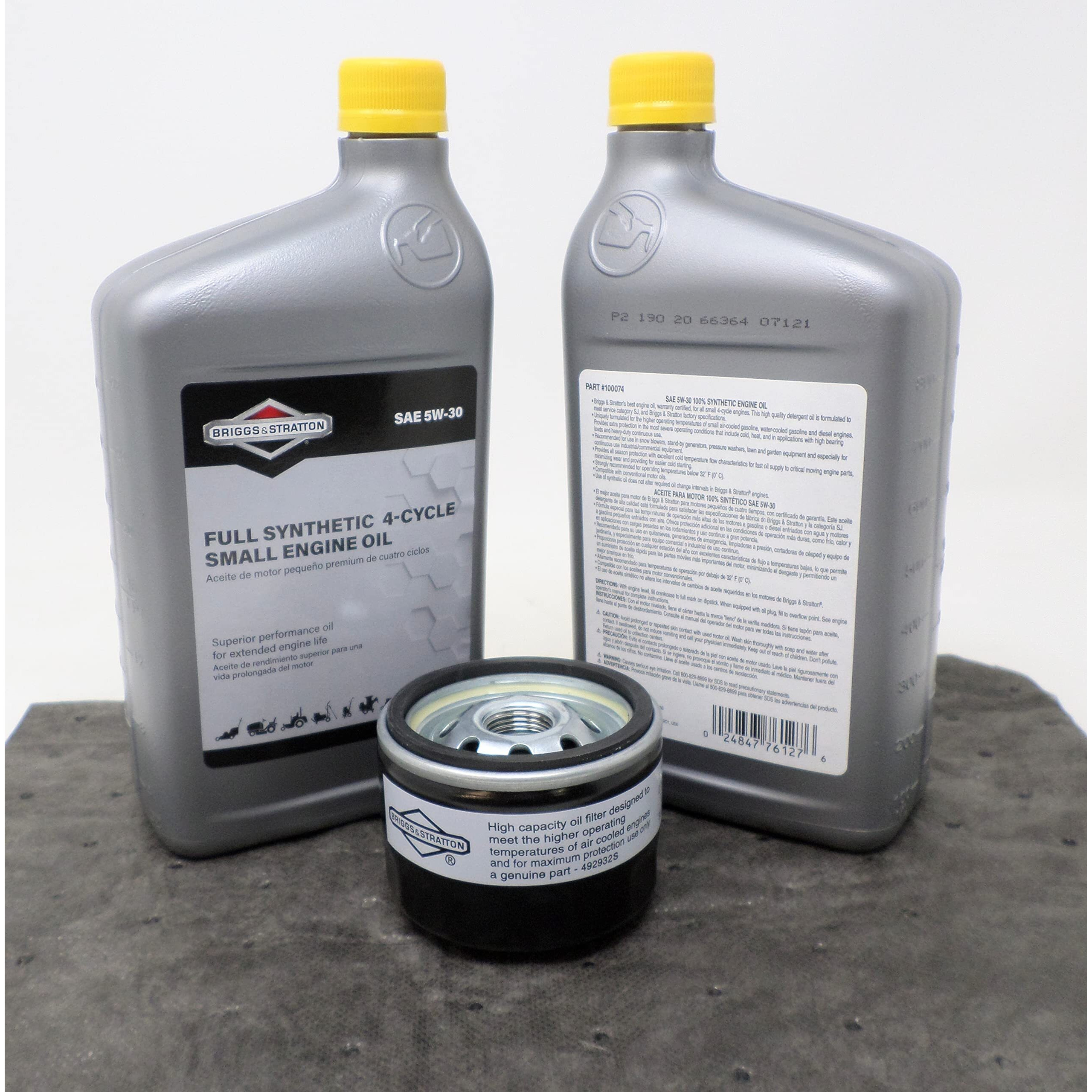 Briggs & Stratton 5W30 Synthetic Motor Oil Kit W/ 492932S Filter