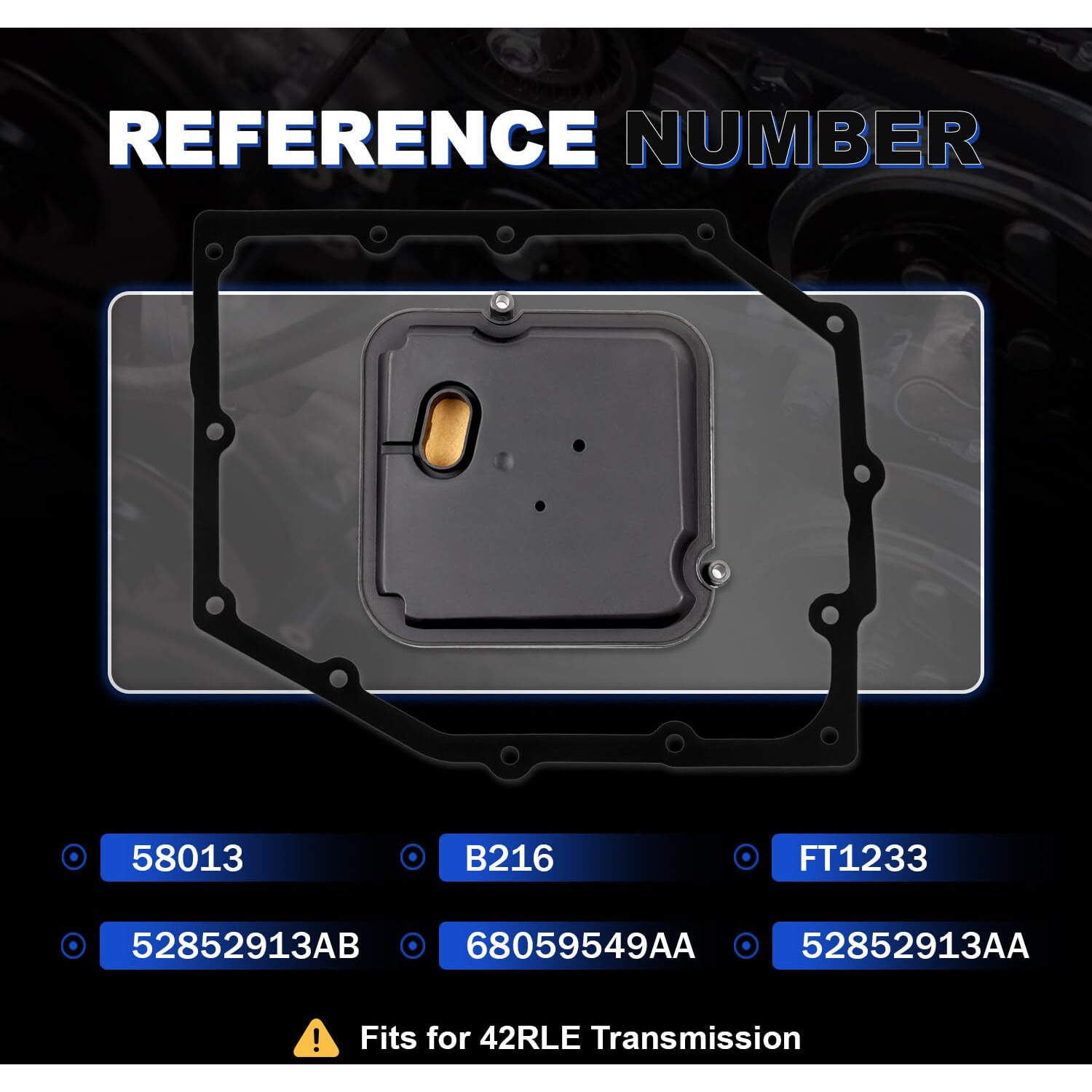 58013 Automatic Transmission Filter Oil Pan Gasket Kit Compatible With Challenger Dakota Durango Nitro Ram 1500 Wrangler Liberty Chry-Sler 300, Fits For 42Rle Transmission, Replaces 68059549Aa