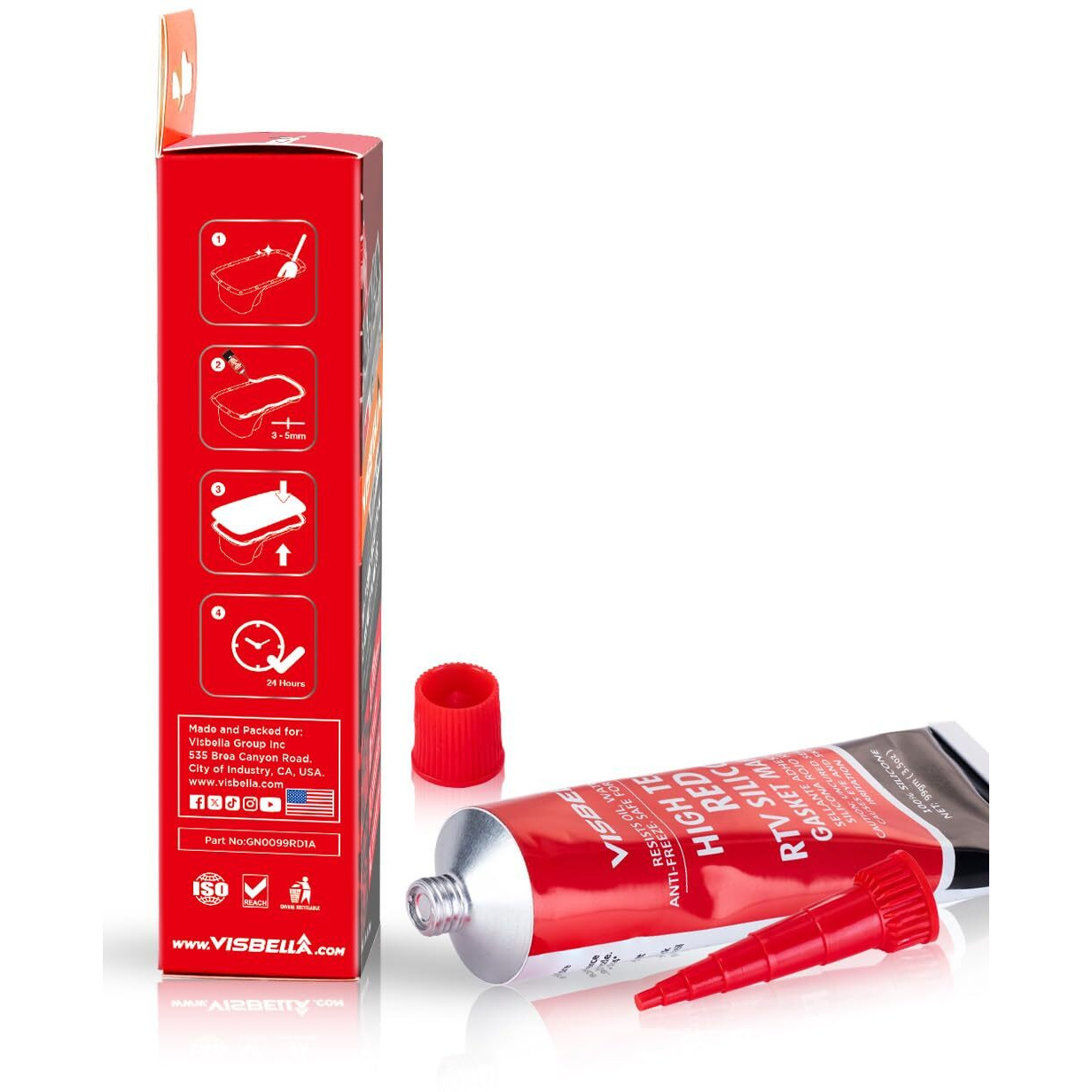 Visbella Gasket Maker Oil Resistant Sensor Safe Neutral Rtv Silicone Sealant Non-Corrosive High Flexibility Ideal For Domestic & Older Vehicles 3.5Oz (Red)