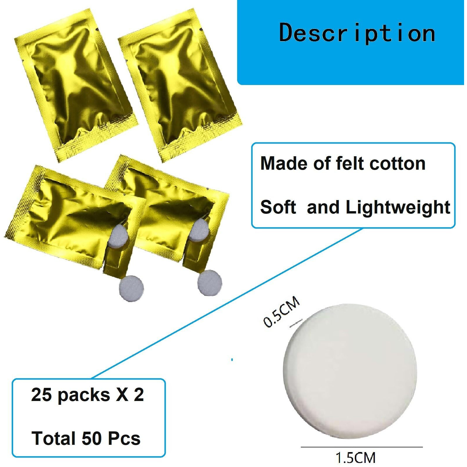 50Pcs Cotton Pads For Car Air Vent Clips Replacement Pads,16Mm Unscented Felt Air Fresheners Essential Oil Felt Pads Blank Diffuser Refill Tablets For Auto Freshener Clips