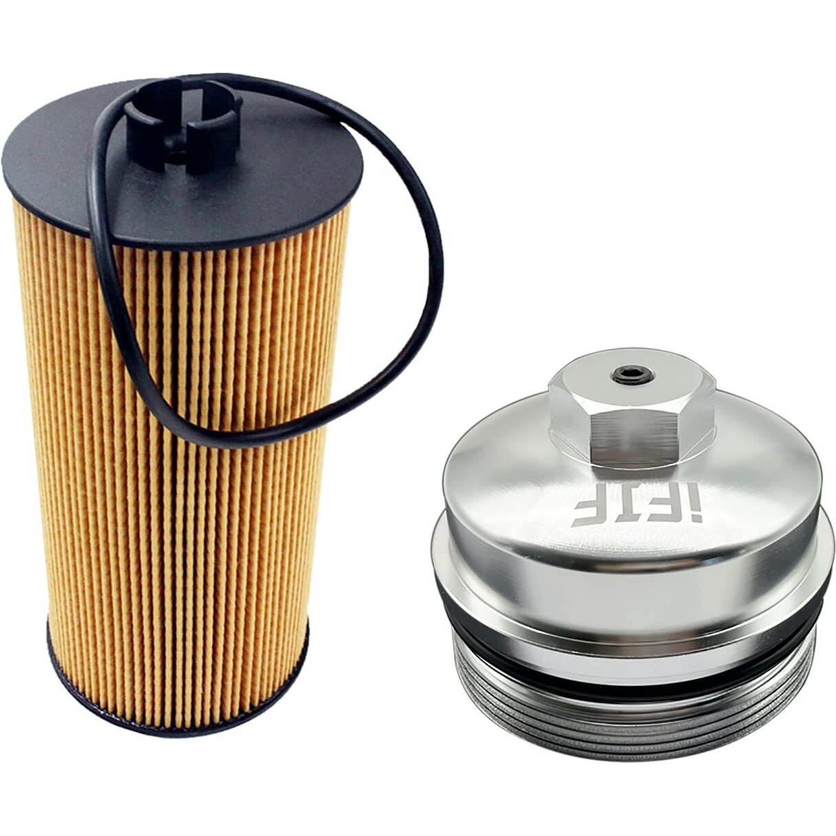 Ifjf Fl2016 Oil Filter And Ec781 Cap Replacement For F250 F350 F450 F550 Powerstroke 6.0L/6.4L 2003-2010 Excursion 2003-2005 6.0L Billet Aluminum Anodized Cap Silver