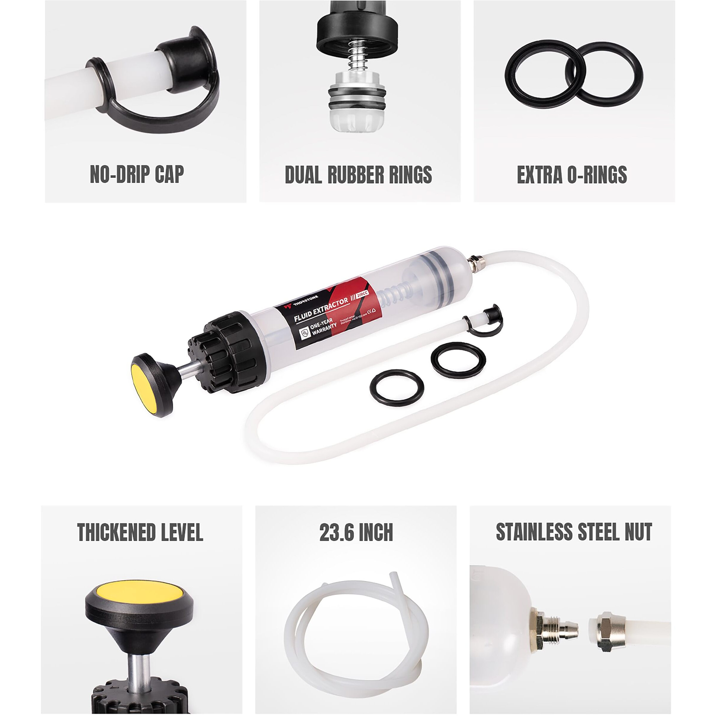 Thorstone 200Cc Automotive Fluid Extractor Pump, Manual Oil Change Syringe With 60Cm Rubber Hose & 2Pcs 22Cm Pvc Suction Tubes