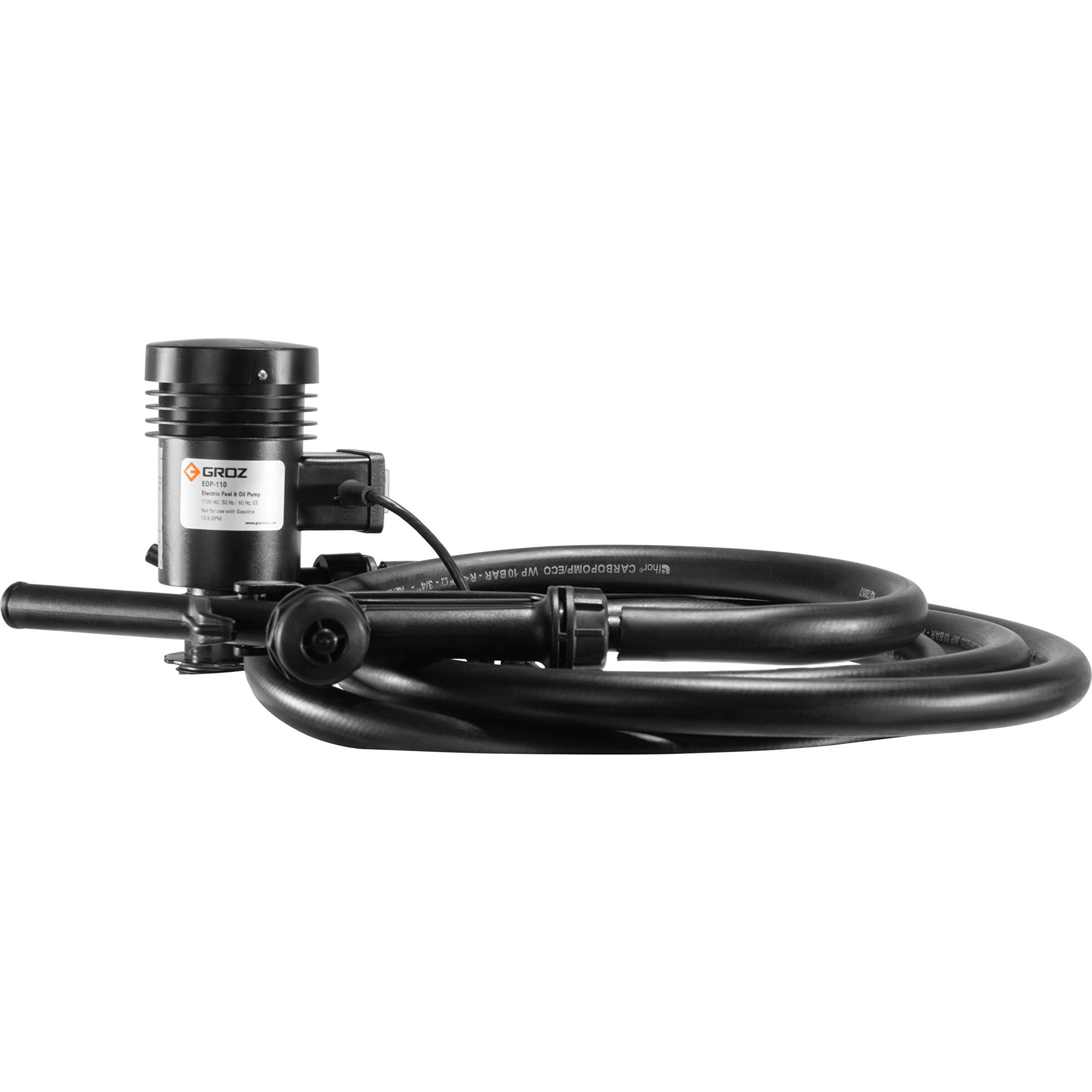 Groz 110V Electric Oil & Diesel Drum Transfer Pump | 10.5 Gpm | Fits On 15-55 Gal. Drums| Double Insulated Motor | 2-Piece Threaded Telescopic Suction Tube | For Use With Non-Flammable Media (45522)
