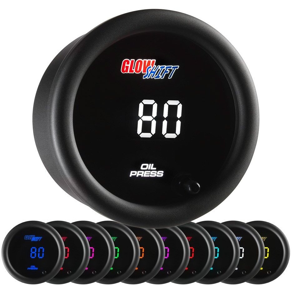 Glowshift 10 Color Digital 145 Psi Oil Pressure Gauge Kit - Includes 1/8-27 Npt Electronic Sensor & Wiring - Multi-Color Led Display - Tinted Lens - For Car & Truck - 2-1/16"" (52Mm)