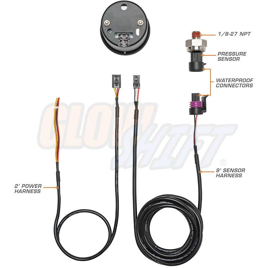 Glowshift 10 Color Digital 145 Psi Oil Pressure Gauge Kit - Includes 1/8-27 Npt Electronic Sensor & Wiring - Multi-Color Led Display - Tinted Lens - For Car & Truck - 2-1/16"" (52Mm)