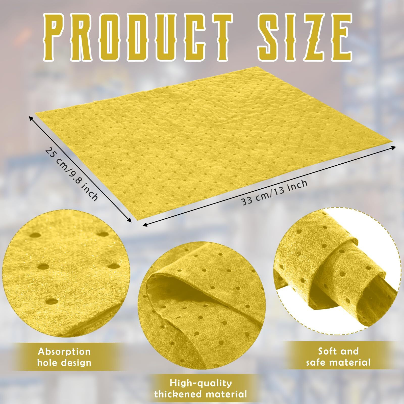 Hoolerry 100 Pcs Oil Absorbent Pads Weight Dimpled Pad Garage Accessories Water Absorbent Mat Oil Spill Mat For Absorbing Protecting Home Garage Basement (9.8 X 13 Inch,Yellow)
