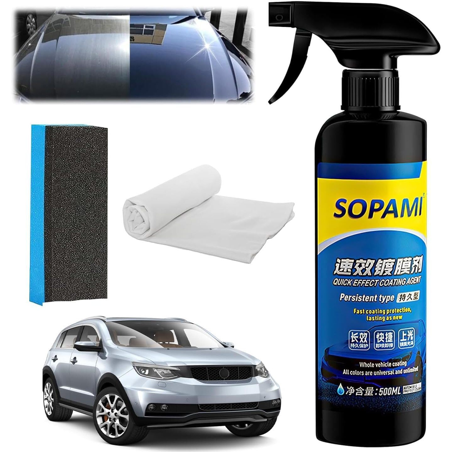 Car Coating Spray,Quick Effect Coating Agent,Quickly Coat Car Wax,Fast-Acting Sealant,Waterless Wax & Scratch Repair,Glass Oil Film Cleaner