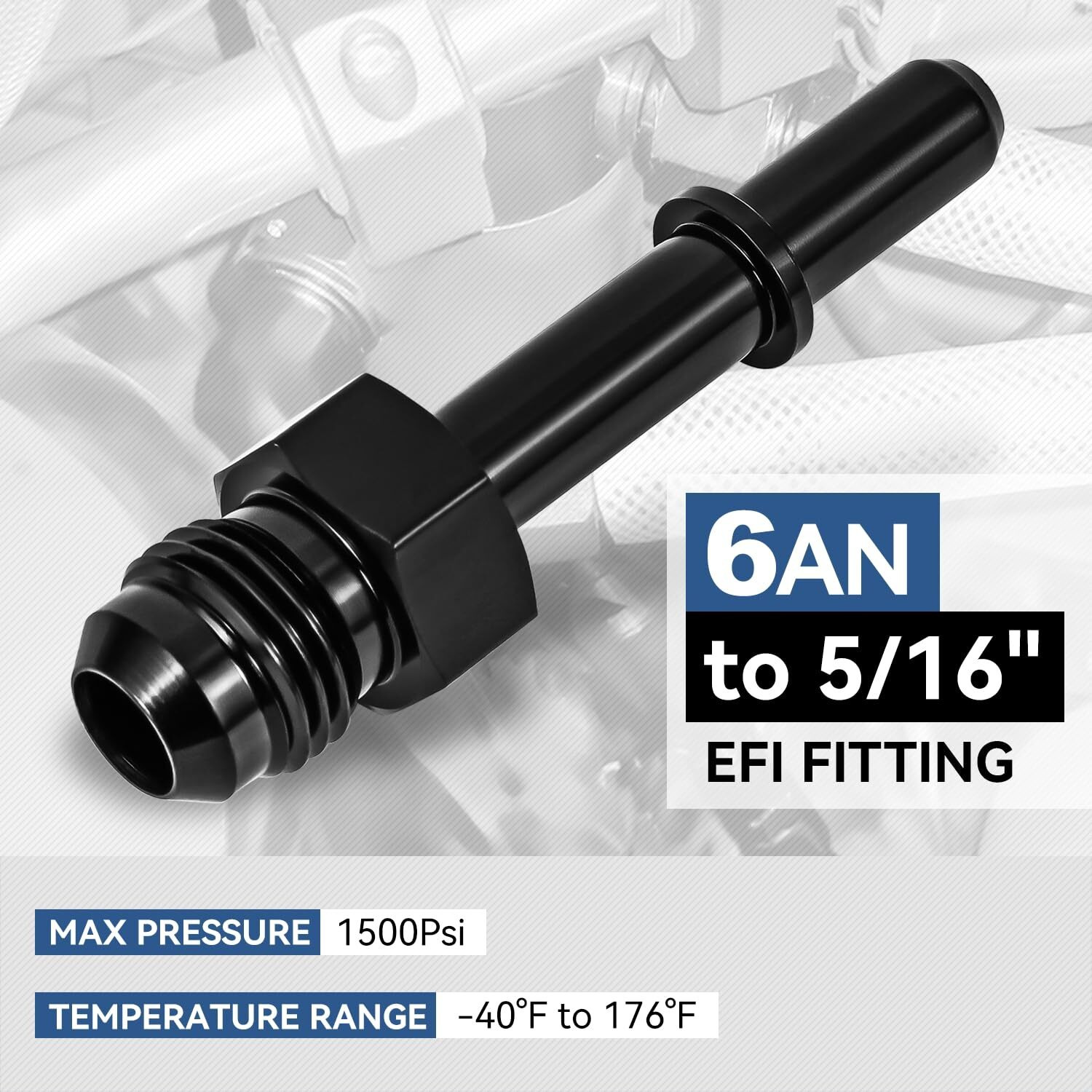 Auto Dynasty 6An An-6 Male To 5/16 Inches Straight Quick Disconnect Push-On Fuel Line Efi Adapter Fitting Universal For Oil/Fuel/Air Line, Black Anodized Aluminum