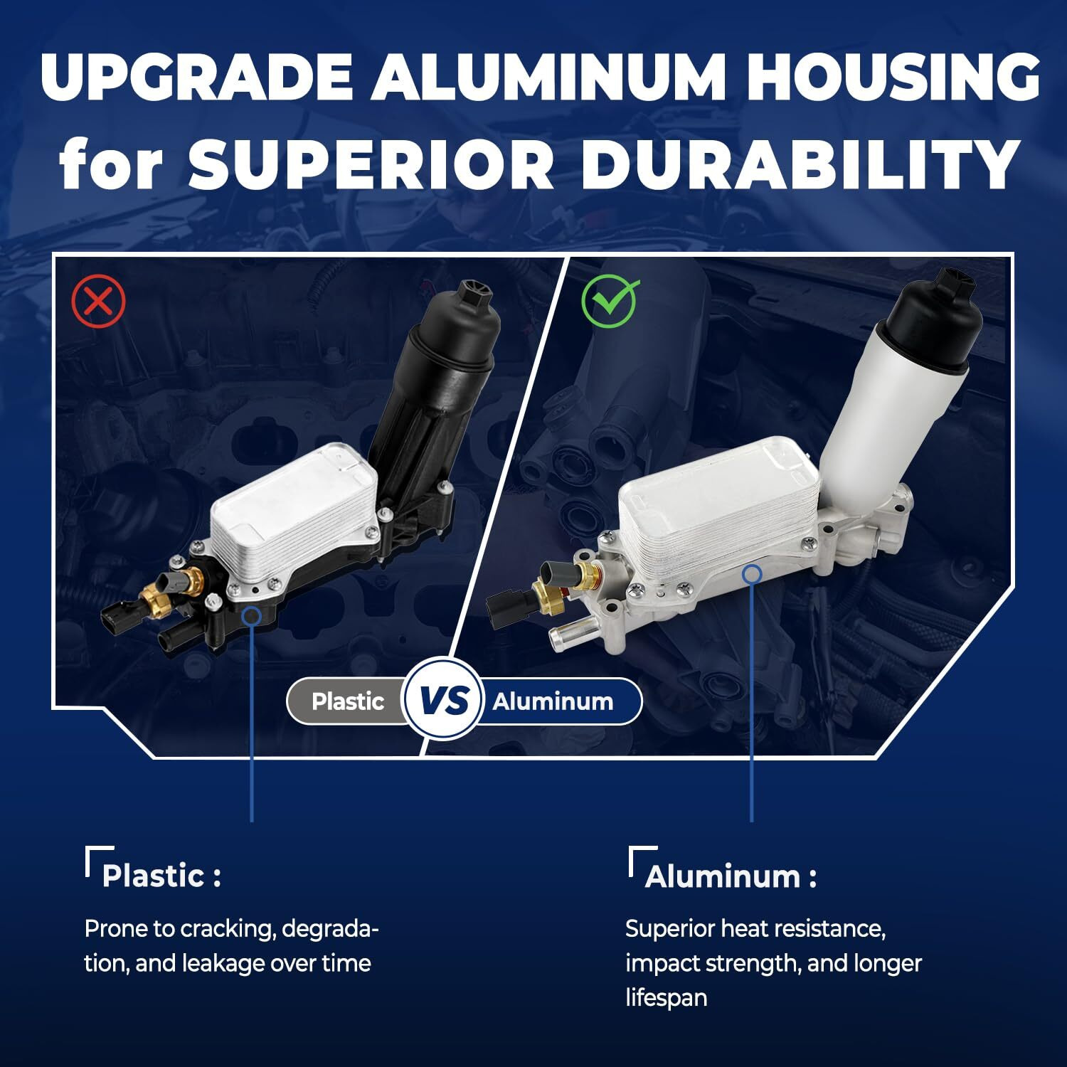 926-959 Upgrade Aluminum Engine Oil Cooler Oil Filter Housing For 2017-2018 Jeep Wrangler Grand Cherokee Dodge Challenger Charger Journey Caravan Durango Chrysler 200 300 Town Country Ram 3.6L 926-876