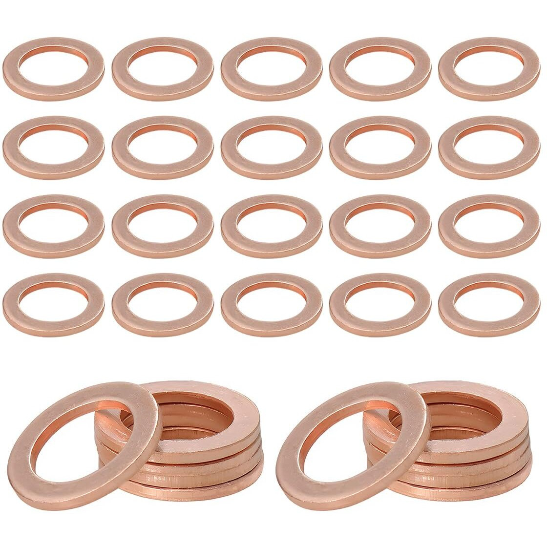 Povtii 30 Pcs Oil Drain Plug Gasket, 14Mm Copper Oil Crush Washer Compatible With Oem Pn Part 007603-014106, Car Accessories For Oil Drain Plug Washer Gaskets Seals Replacement