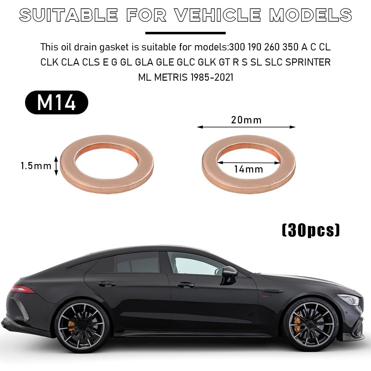 Povtii 30 Pcs Oil Drain Plug Gasket, 14Mm Copper Oil Crush Washer Compatible With Oem Pn Part 007603-014106, Car Accessories For Oil Drain Plug Washer Gaskets Seals Replacement