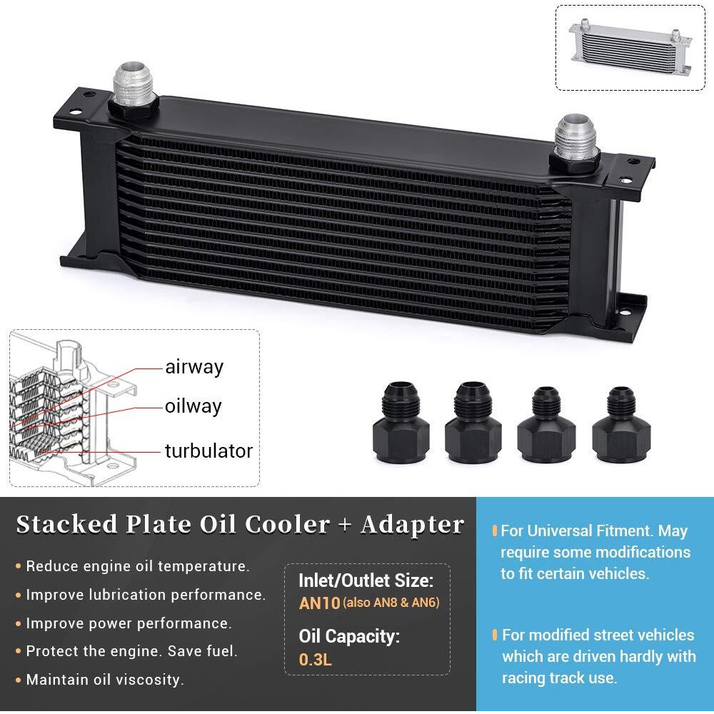 Pqy 13 Row An10-10An Stacked Plate Oil Cooler 6An 8An Adapter Universal Engine Transmission Aluminium Alloy