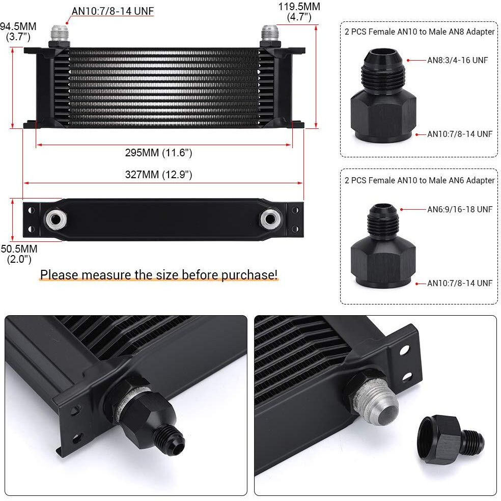 Pqy 13 Row An10-10An Stacked Plate Oil Cooler 6An 8An Adapter Universal Engine Transmission Aluminium Alloy