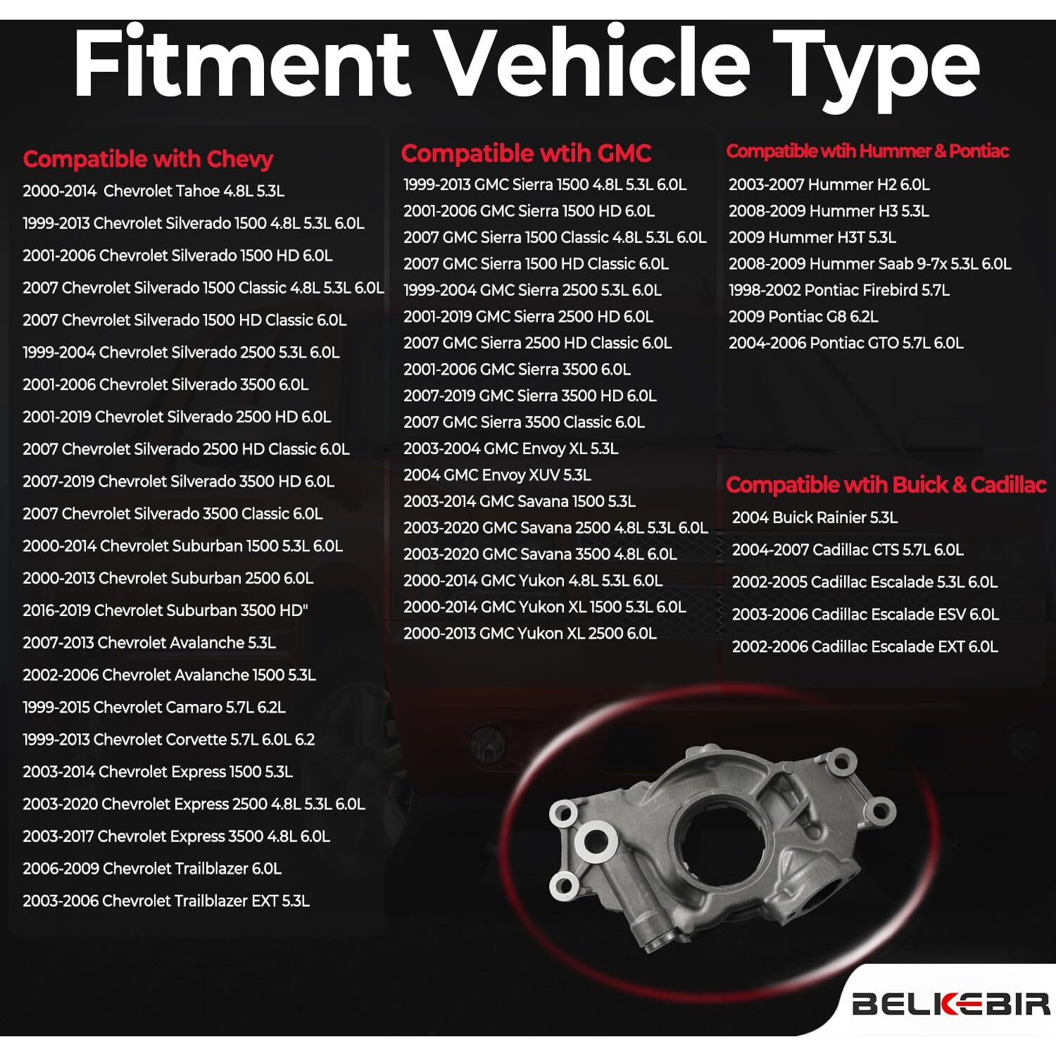 M295Hv High Volume Oil Pump Kit Compatible With 1998-2020 Chevy Silverado Suburban Avalanche Trailblazer Express Gmc Sierra Yukon Cadillac Escalade Cts Hummer H2 H3 4.8L 5.3L 6.0L Replace 12696357