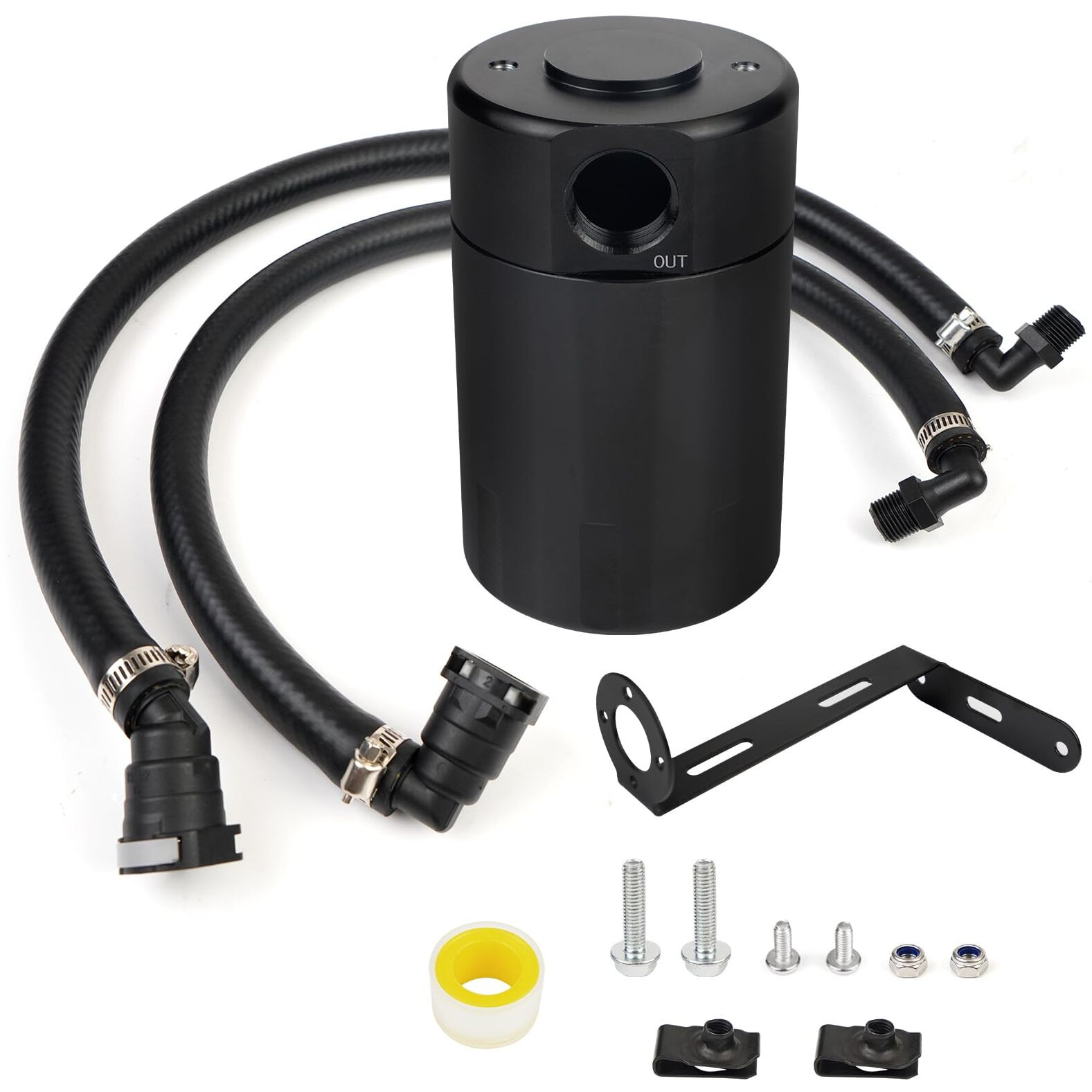 Bhb Upgraded Baffled Oil Catch Can Oil Separator Kit Aluminum With Nbr Hose Compatible With Ford F-150 F150 2011-2023 Raptor 2017-2023 Expedition 2018-2021 3Oz Black