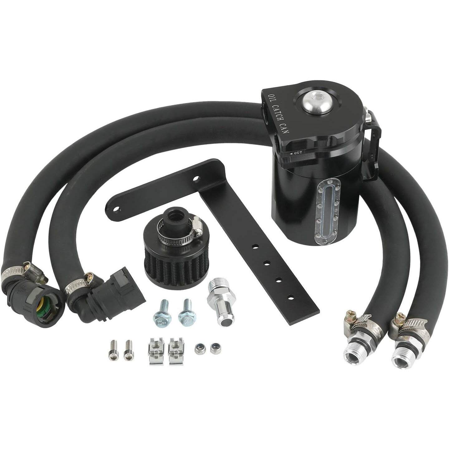 Oil Catch Can Passenger Side Oil Separator Tank With Sight Glass Fit For Ford F150 5.0L/2.7Eb/3.5Eb 2011-2021, Raptor 3.5L Ecoboost 2017-2021, Expedition 3.5L Ecoboost 2018-2021 (With Breather Filter)
