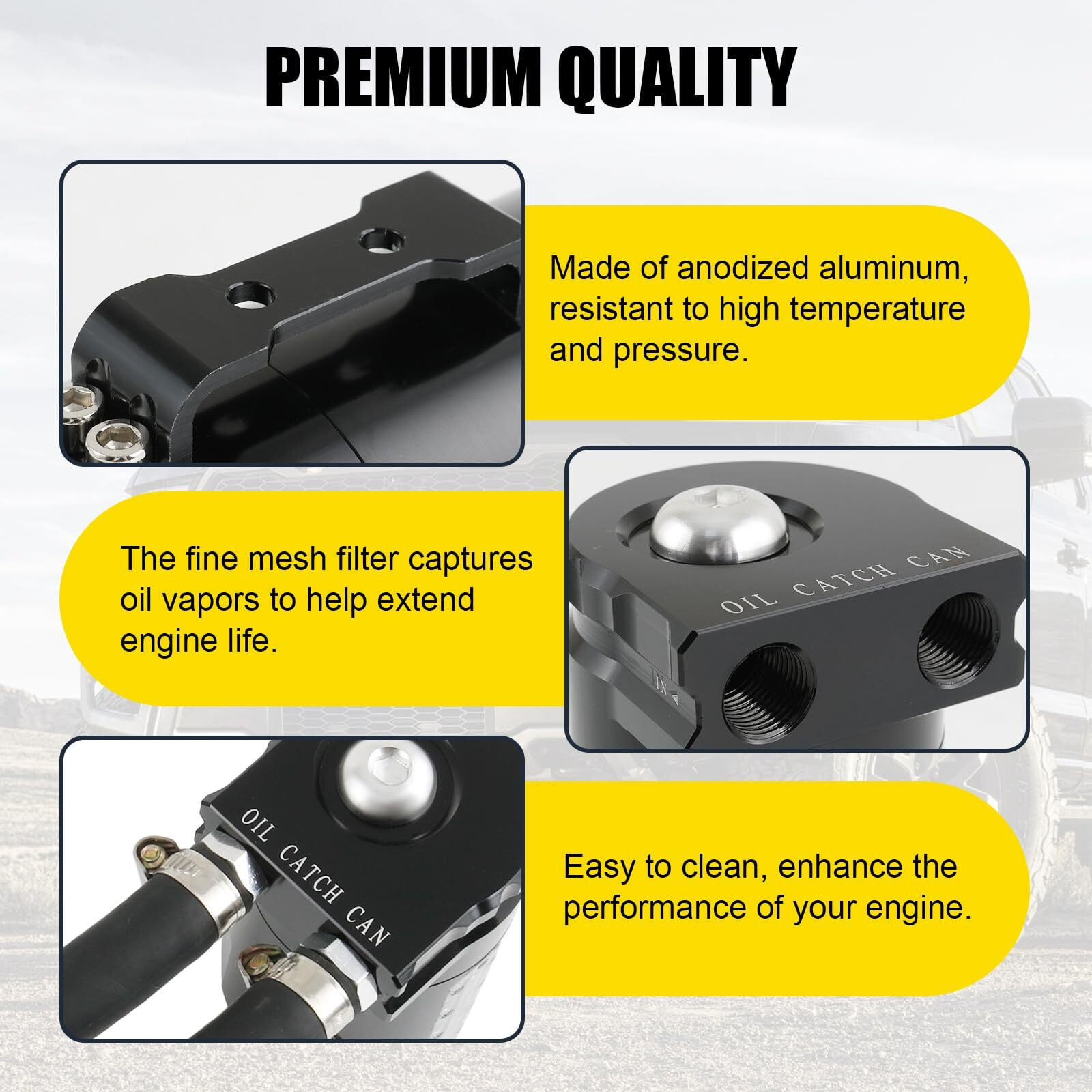 Oil Catch Can Passenger Side Oil Separator Tank With Sight Glass Fit For Ford F150 5.0L/2.7Eb/3.5Eb 2011-2021, Raptor 3.5L Ecoboost 2017-2021, Expedition 3.5L Ecoboost 2018-2021 (With Breather Filter)