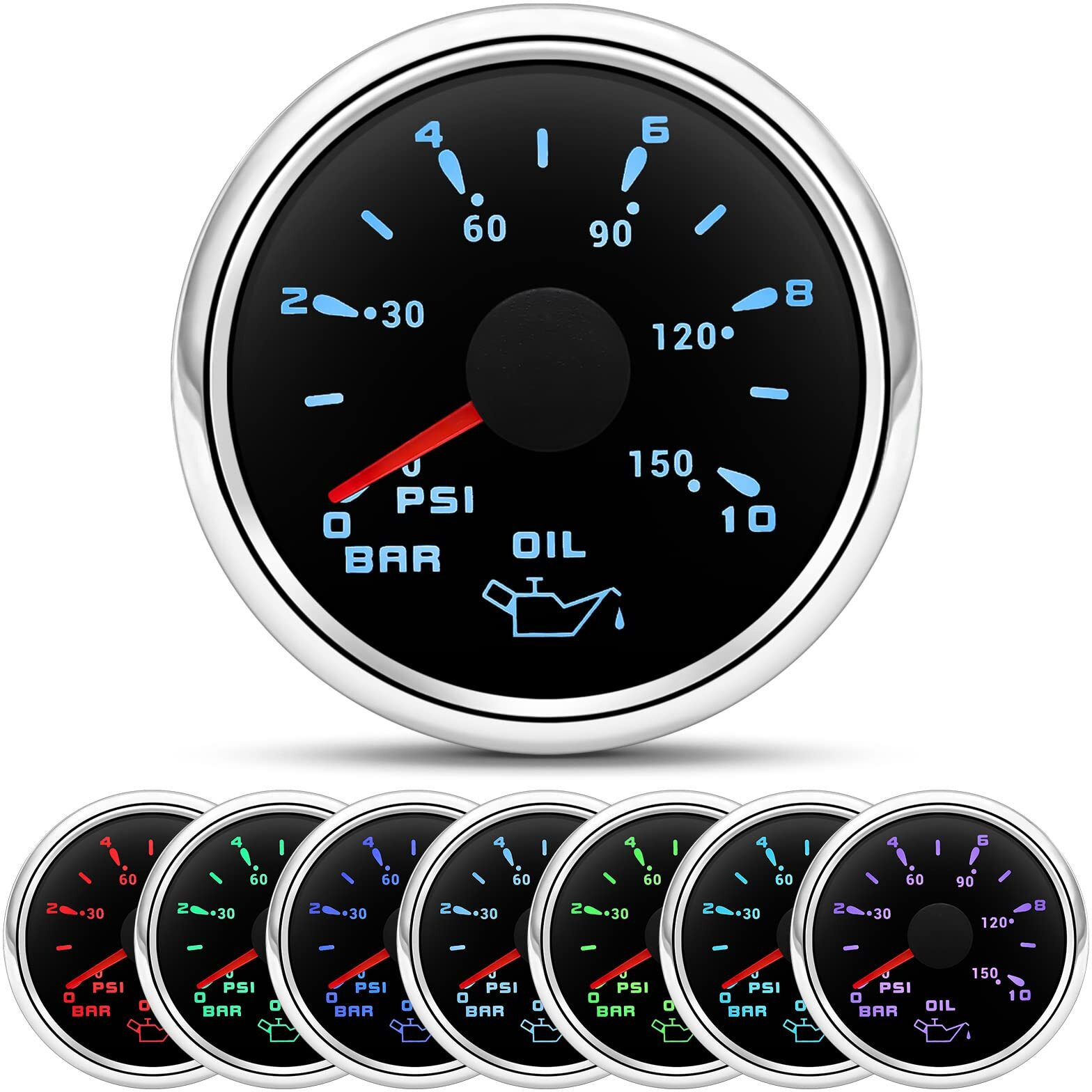 Artilaura Oil Pressure Gauge Electric 2-1/16"" 52Mm 0-150 Psi 0-10Bar Boat Meter 7 Color For Auto Car Truck Marine (Black)