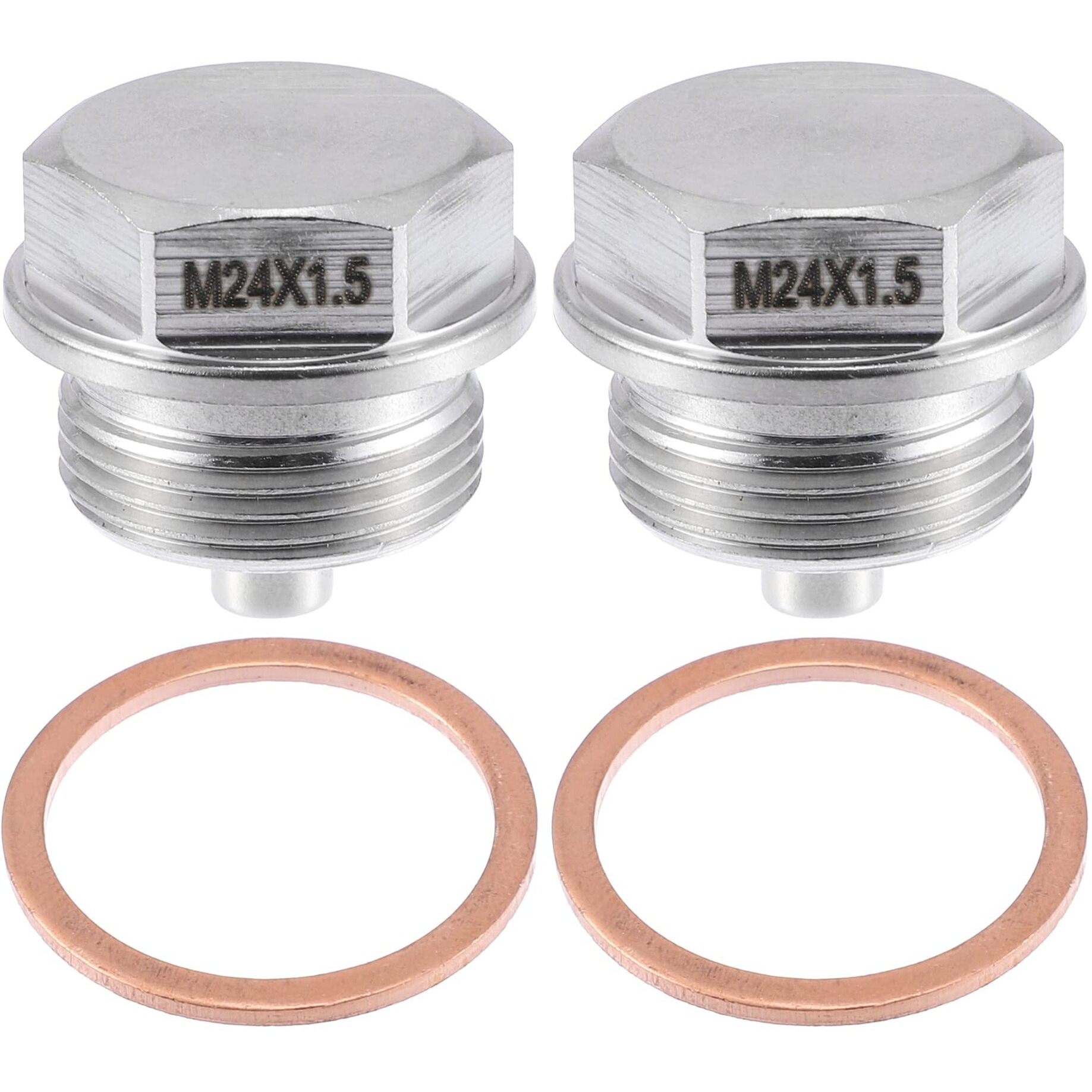 A Absopro Vehicle Engine Magnetic Oil Drain Plug M24X1.5 Stainless Steel With Copper Washer (Pack Of 2)