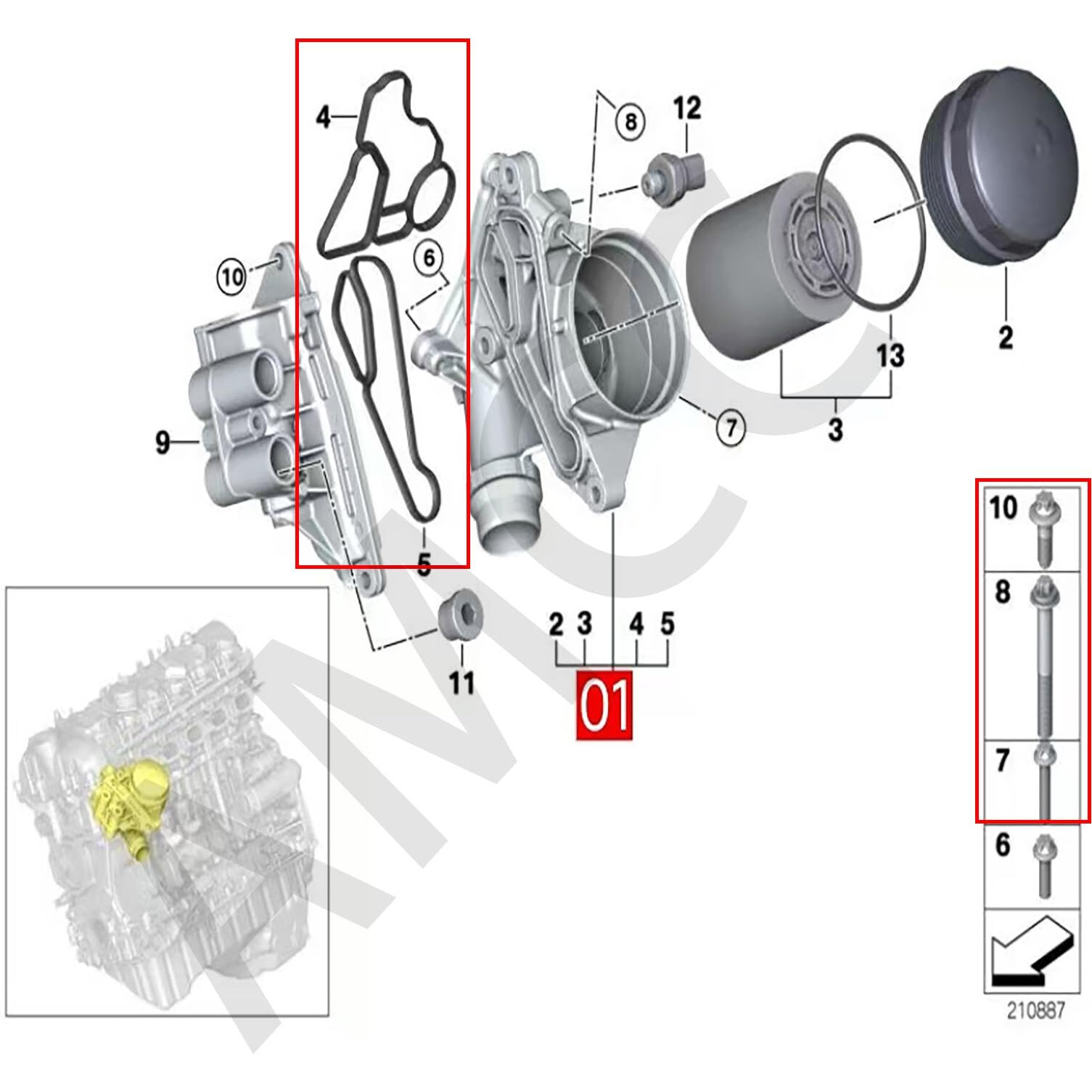 Amcc Aluminum Engine Oil Filter Replacement Kit&Reinforced Gasket&Oil Filter Housing Cap&Oil Filter Compatible With Bmw N20 N52 N54 N55 F10 F25 325Xi 330I 530I 740I X5 (3 Bolts + Gasket 2 Kit)