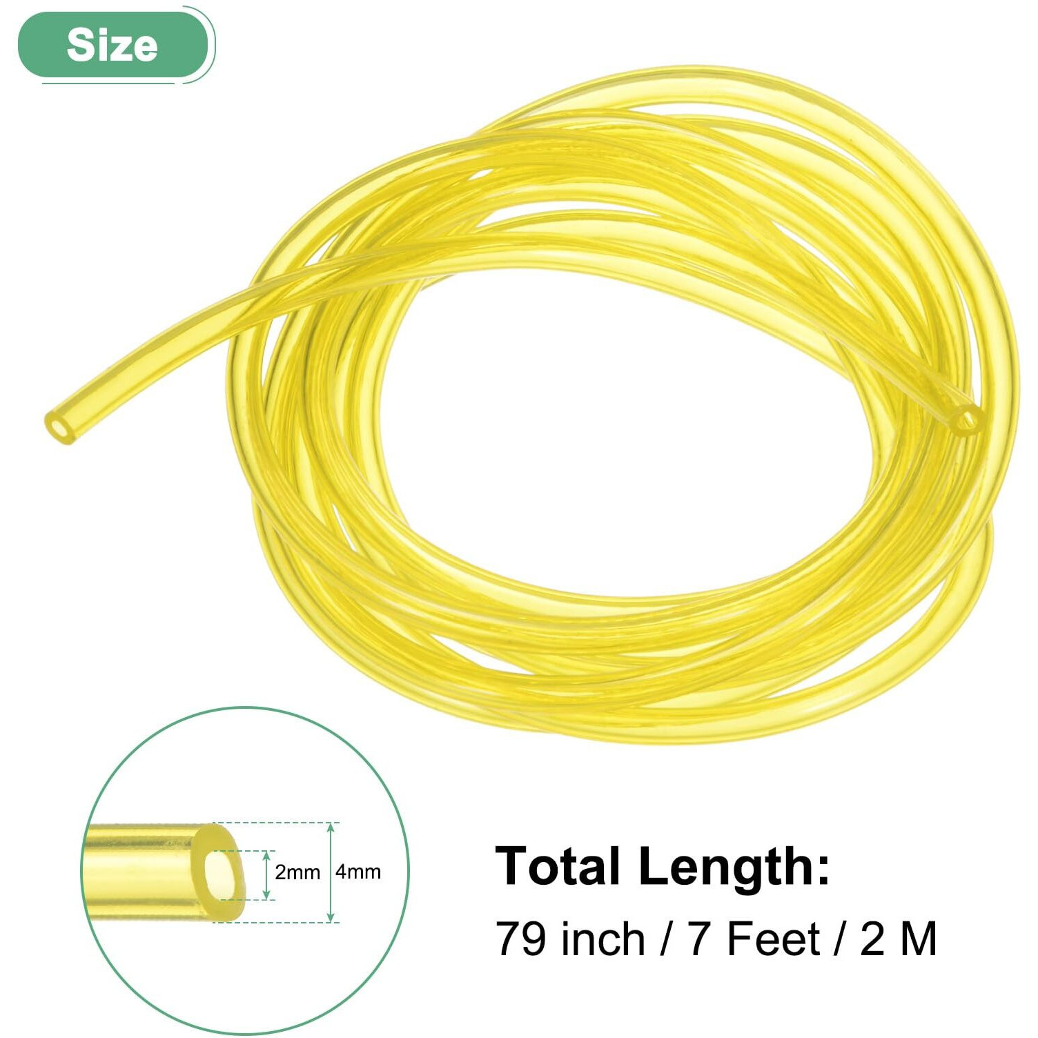 M Meterxity Tubing Carburetor Fuel Vent Line, 2Mm(0.08&quot&quot) Id 4Mm(0.16&quot&quot) Od 2M(7') Long Polyurethane Gas Oil Tube For Atv/Go Kart/Dirt Bike, Universal Petrol Pipe Replacement [Yellow]