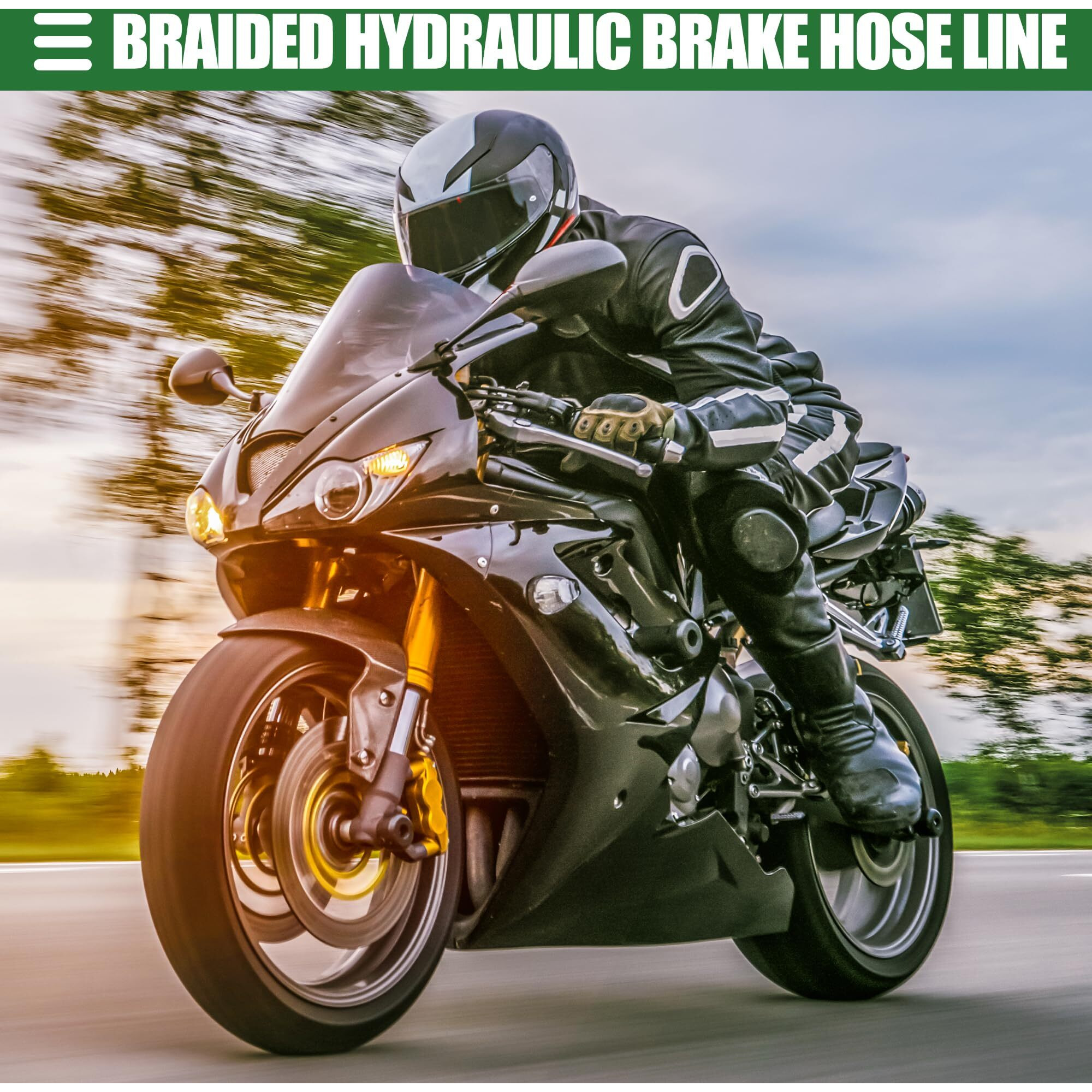 Motoforti Universal Brake Hose Motorcycle Atv Dirt Bike Motocross Braided Hydraulic Brake Line Oil Hose Pipeline, 150Cm, Metal, Black Silver Tone, 1 Set