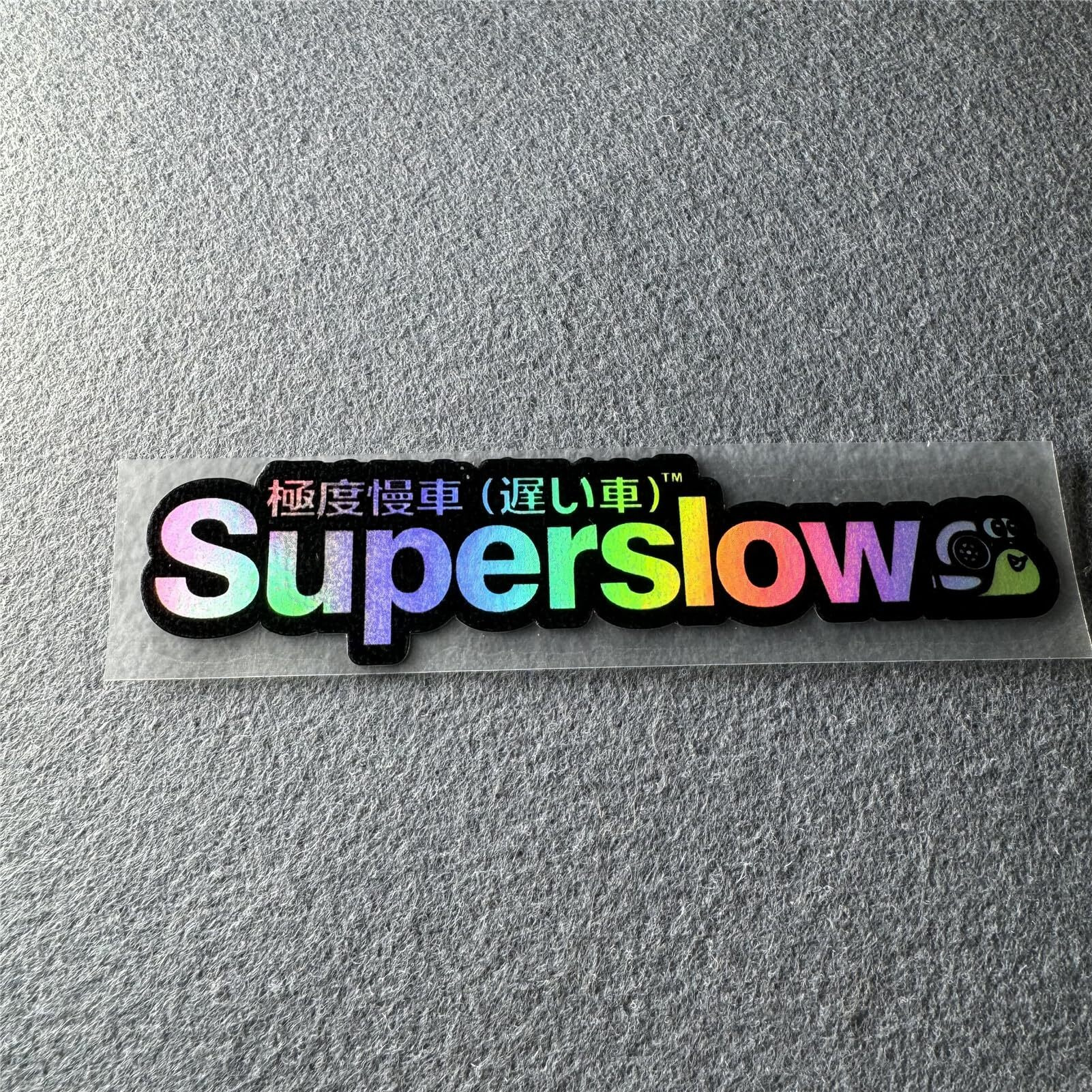 Car Styling Sticker For Japanese Superslow Snail Creative Words Auto Oil Tank Window Body Vinyl Computer Case Motocross Decals (F 13X3Cm Black Laser 2Pcs)