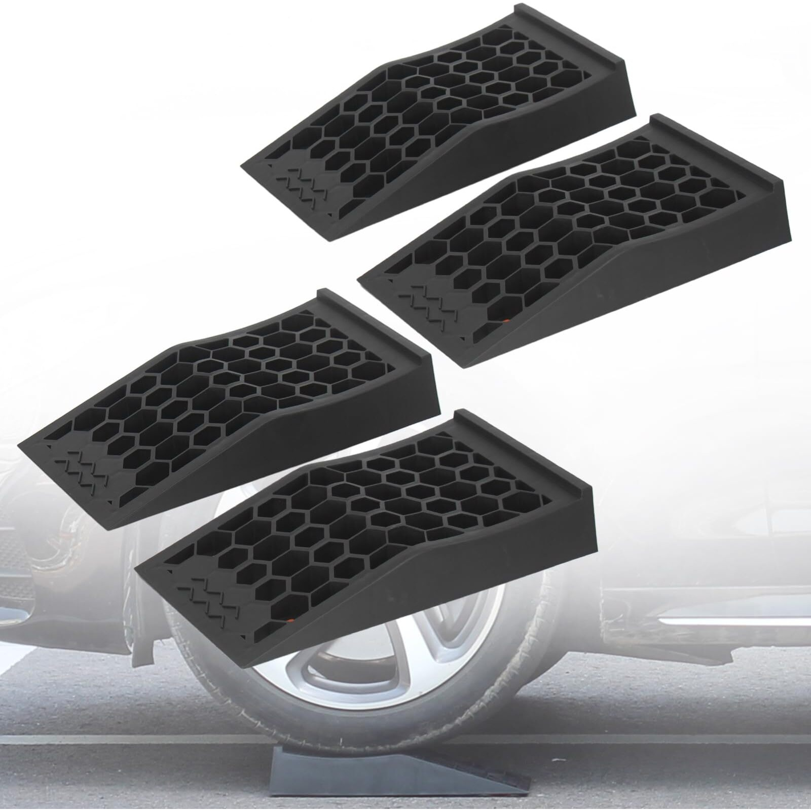 Ouleme Low Profile Car Service Ramp With Anti-Slip Pads, 4 Pack For Oil Changes And Lift Vehicle Maintenance, Low-Chassis Racing Sports Car Tire Ramps For Jack Support