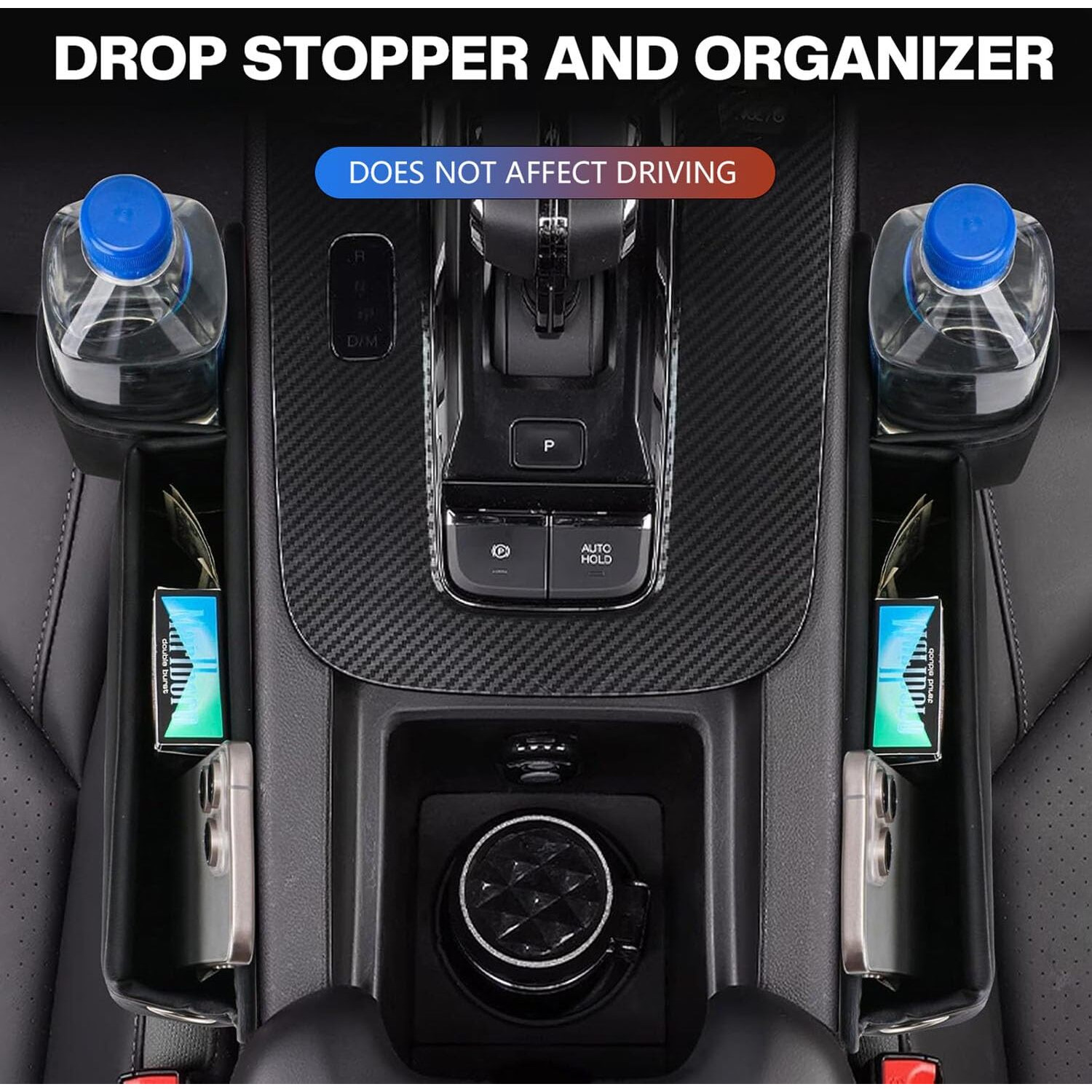 Car Leather Cup Holder Gap Bag, Car Seat Gap Filler Organizer With Water Cup Holder And Phone Charging Hole, Adjustable Leather Cup Holder Seat Gap Organizer, Car Seat Gap Filler Organizer