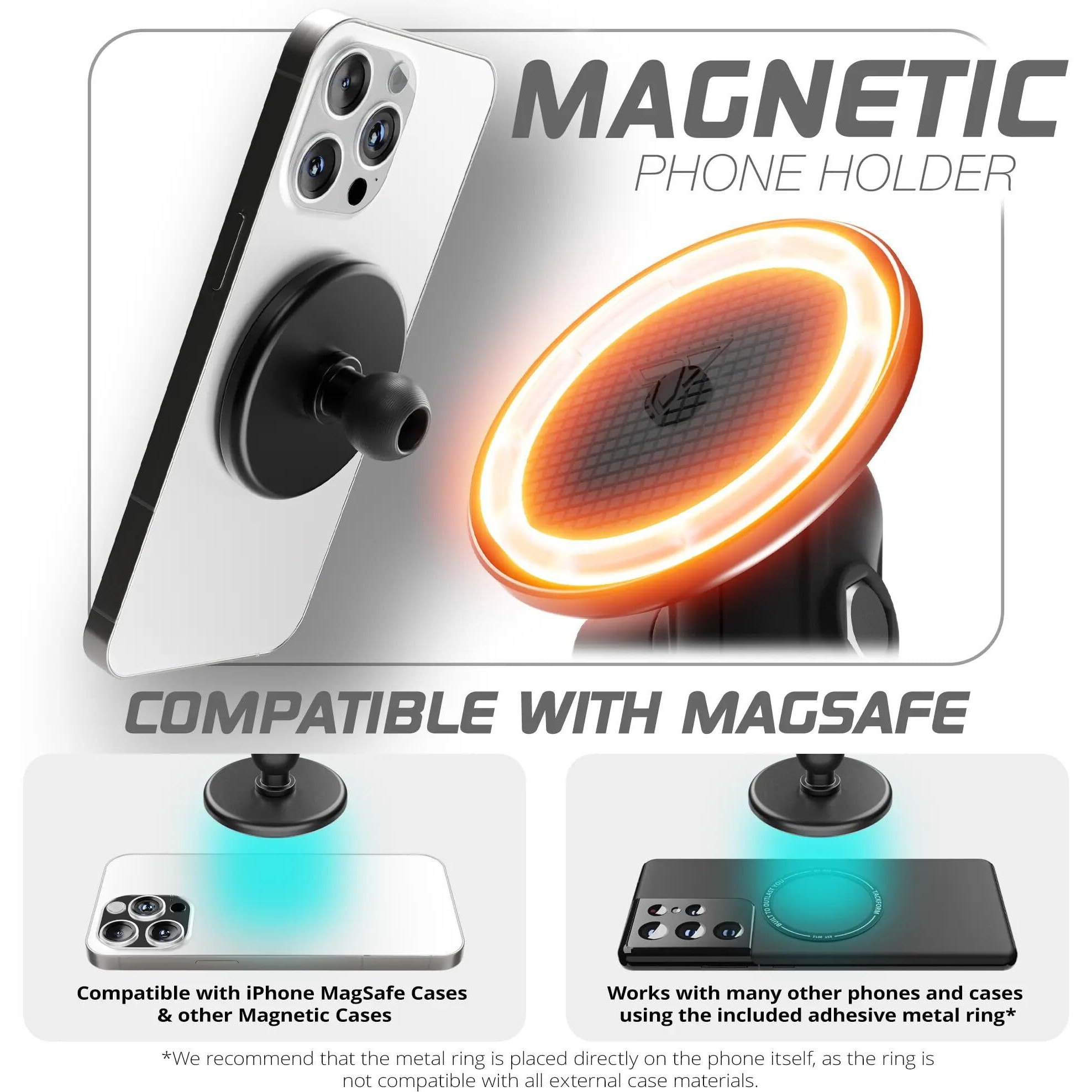 Tackform 26 Series Magnetic Phone Holder - Compatible With Magsafe, Ram Mounts, And 1"" / B Size Ball Systems | Cnc Billet Aluminum, Neodymium Magnets, Non-Marring Rubber Pad