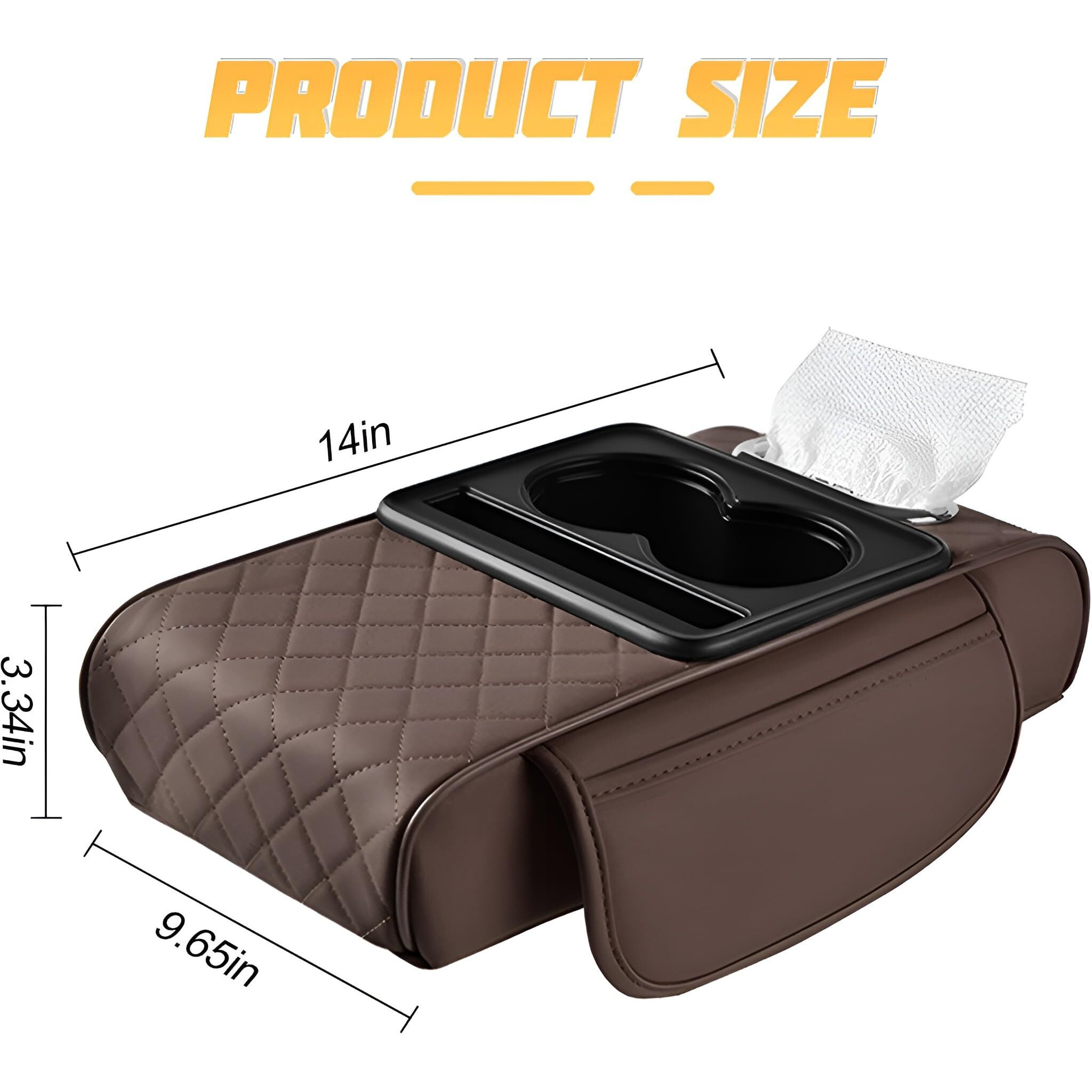 Zpana Car Center Console Armrest Pillow, Memory Foam Leather 4 In 1 Vehicle Arm Rest Cover With Tissue Box 2 Side Storage Bag Cup & Phone Holder, Auto Armrest Cushion, Universal Fit (Brown)