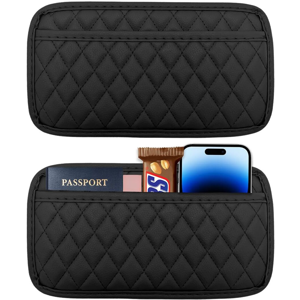 Gasedin 2 Pcs Car Side Pocket Organizer, Leather Adhesive Auto Side Seat Back Storage Pocket, Waterproof Phone Document Sunglasses Holder Vehicle Gap Filler Pouch, Car Accessories (Large)