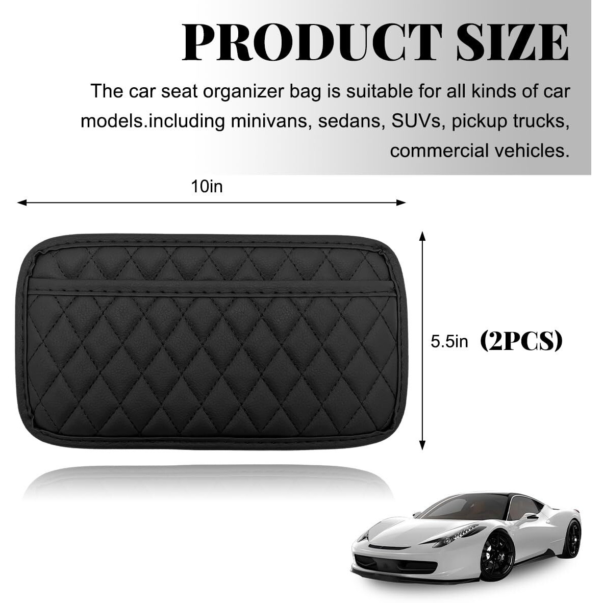 Gasedin 2 Pcs Car Side Pocket Organizer, Leather Adhesive Auto Side Seat Back Storage Pocket, Waterproof Phone Document Sunglasses Holder Vehicle Gap Filler Pouch, Car Accessories (Large)