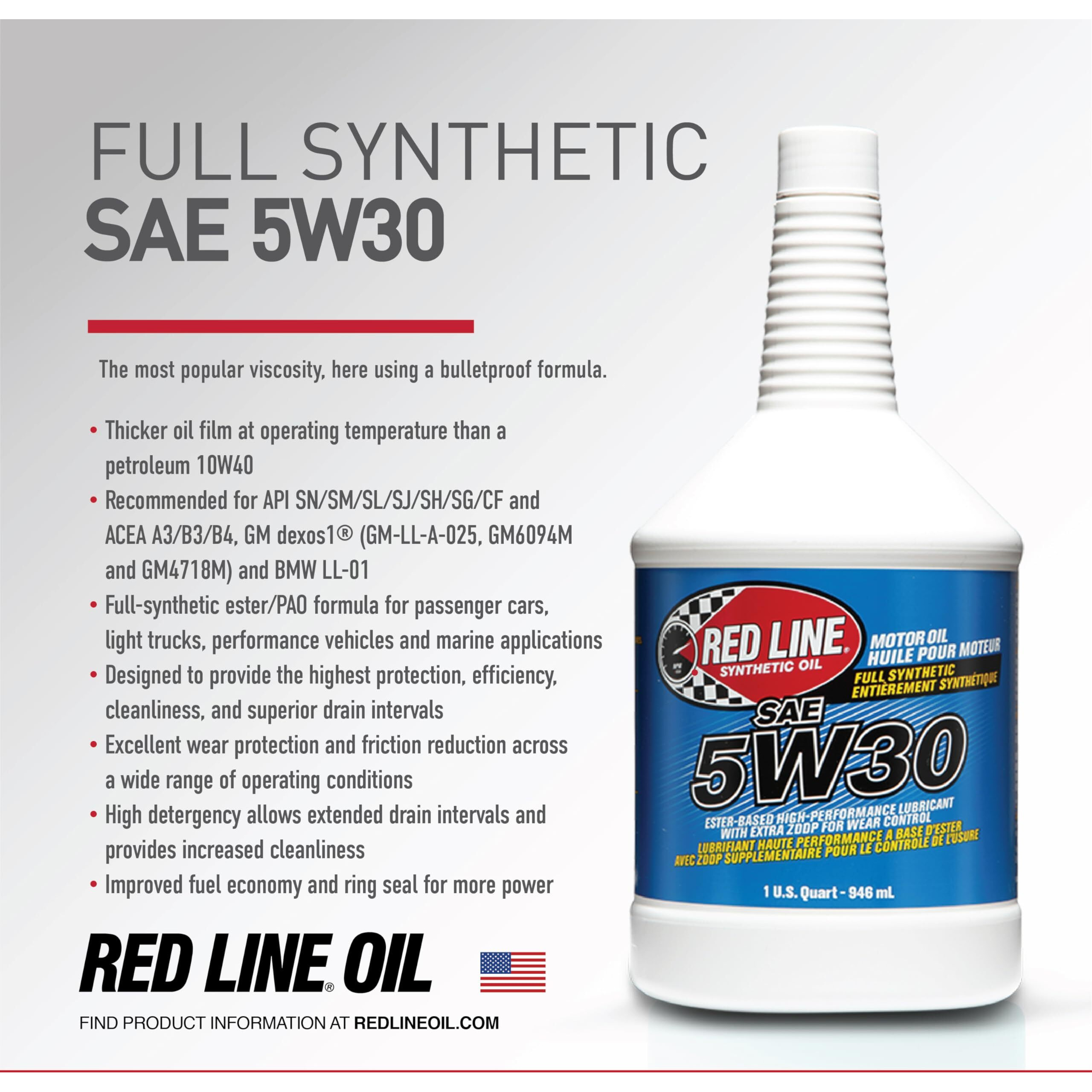 Red Line 15304 Sae 5W30 Fully Synthetic Motor Oil - 1 Quart (5 Pack)
